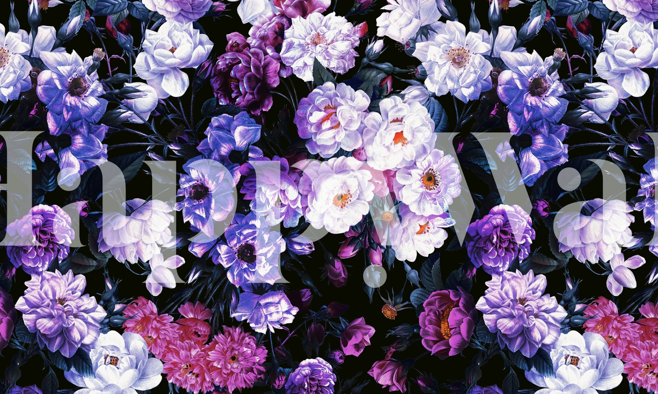 Vibrant floral pattern in purple and white hues wallpaper