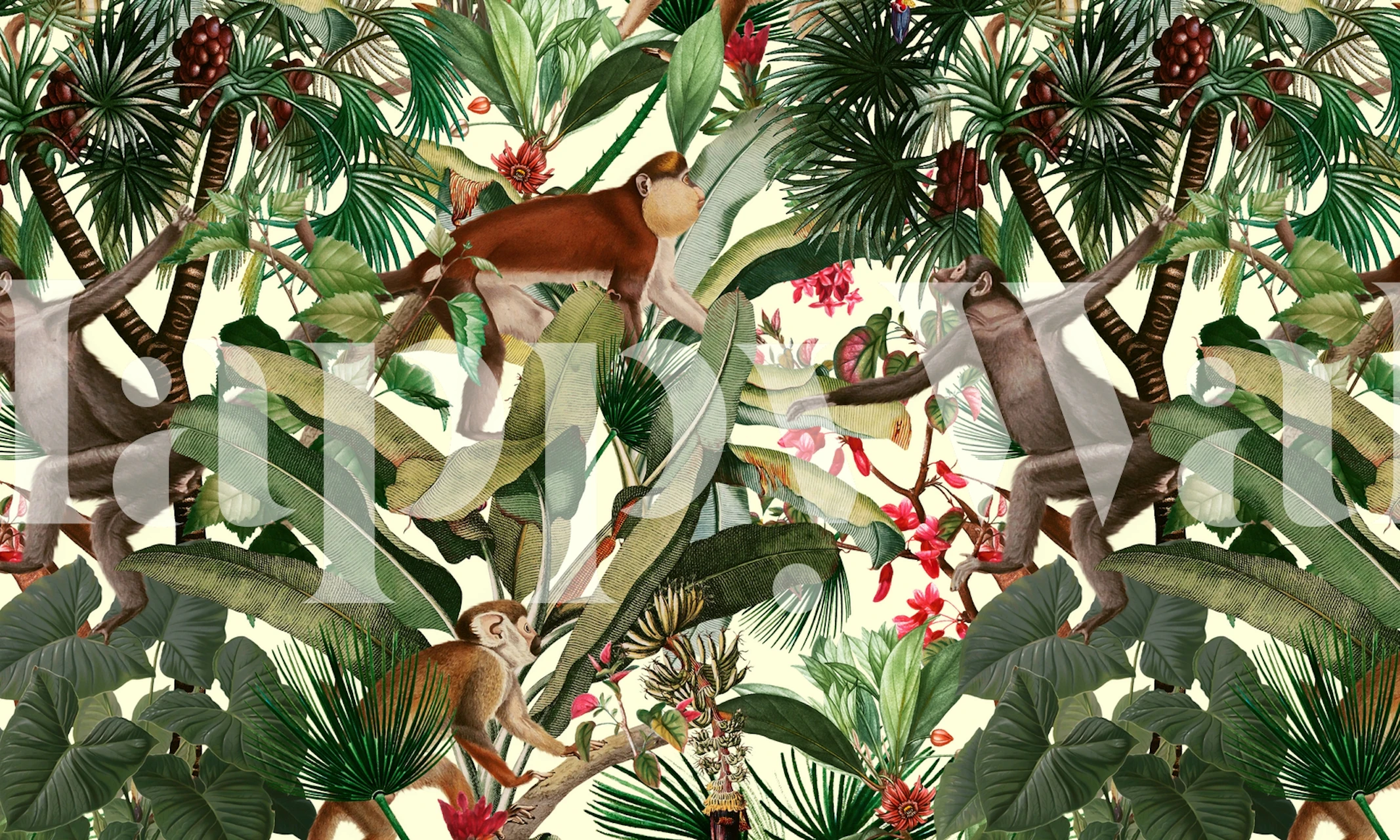 Tropical monkey forest wallpaper featuring vibrant monkeys and lush greenery