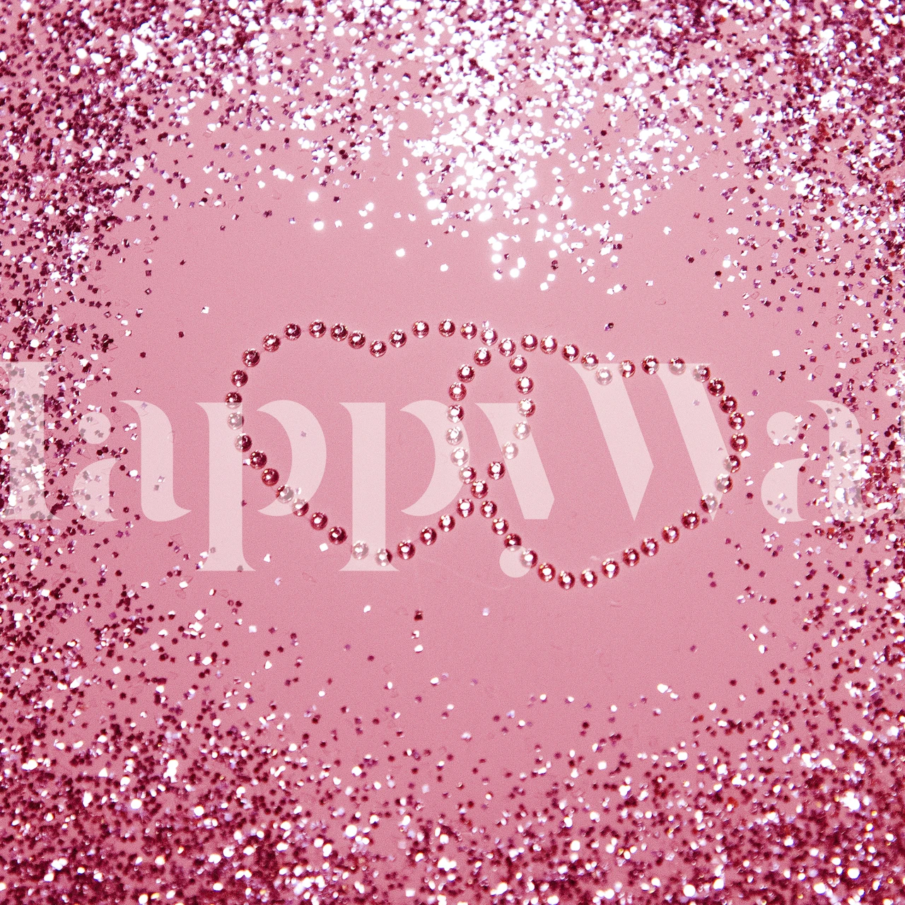 Design med två sammanflätade hjärtan på en gnistrande rosa glitterväggmålning