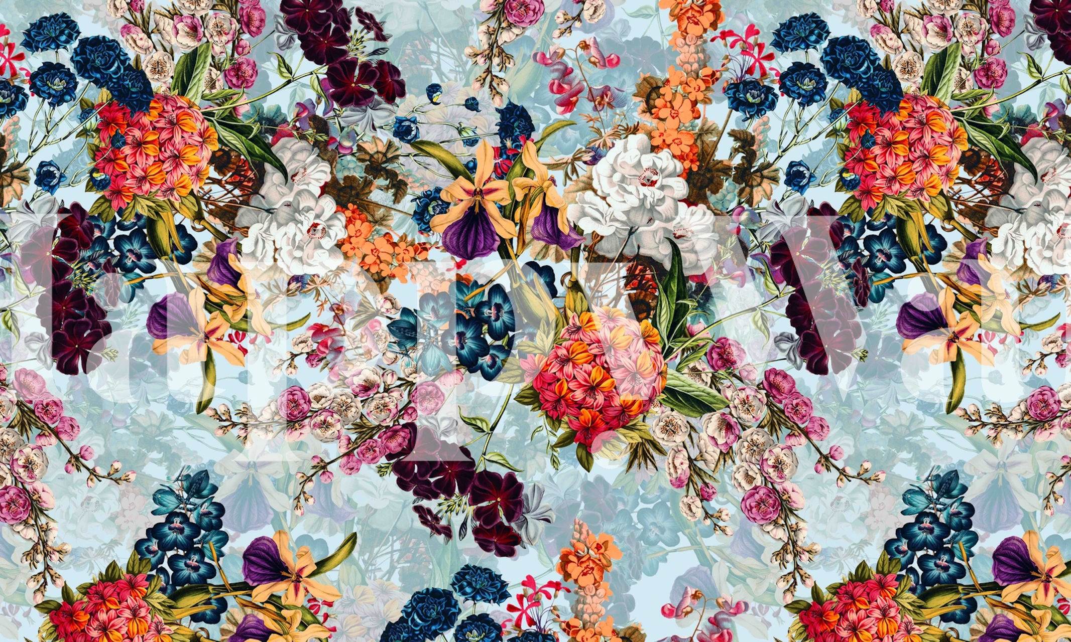 Fargerikt sommerbotanisk hage-veggmaleri med forskjellige livlige blomster