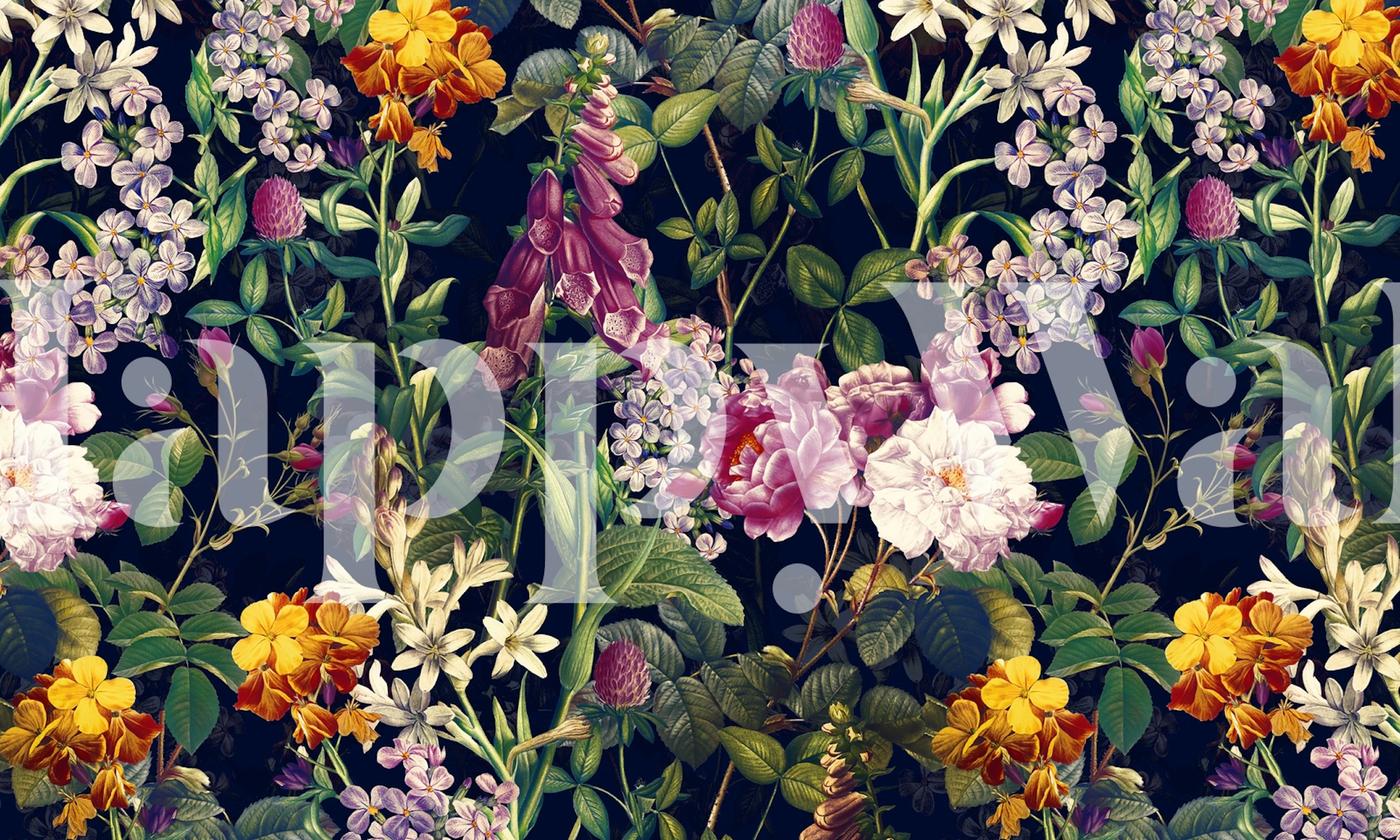 Papier peint floral Midnight Forest VII dans une pièce