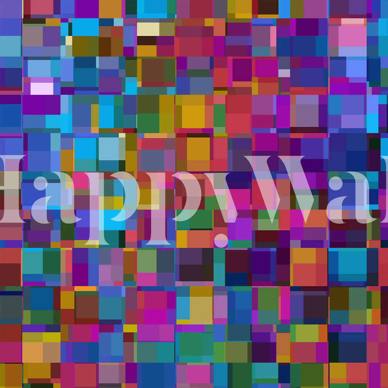 Colorful square pattern wallpaper in a room