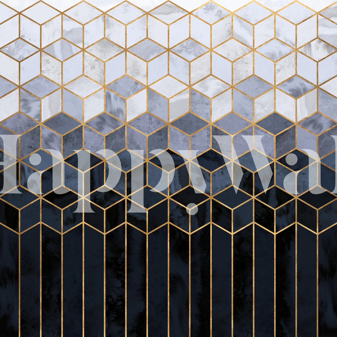 Dark Blue Gradient Cubes wallpaper in a room