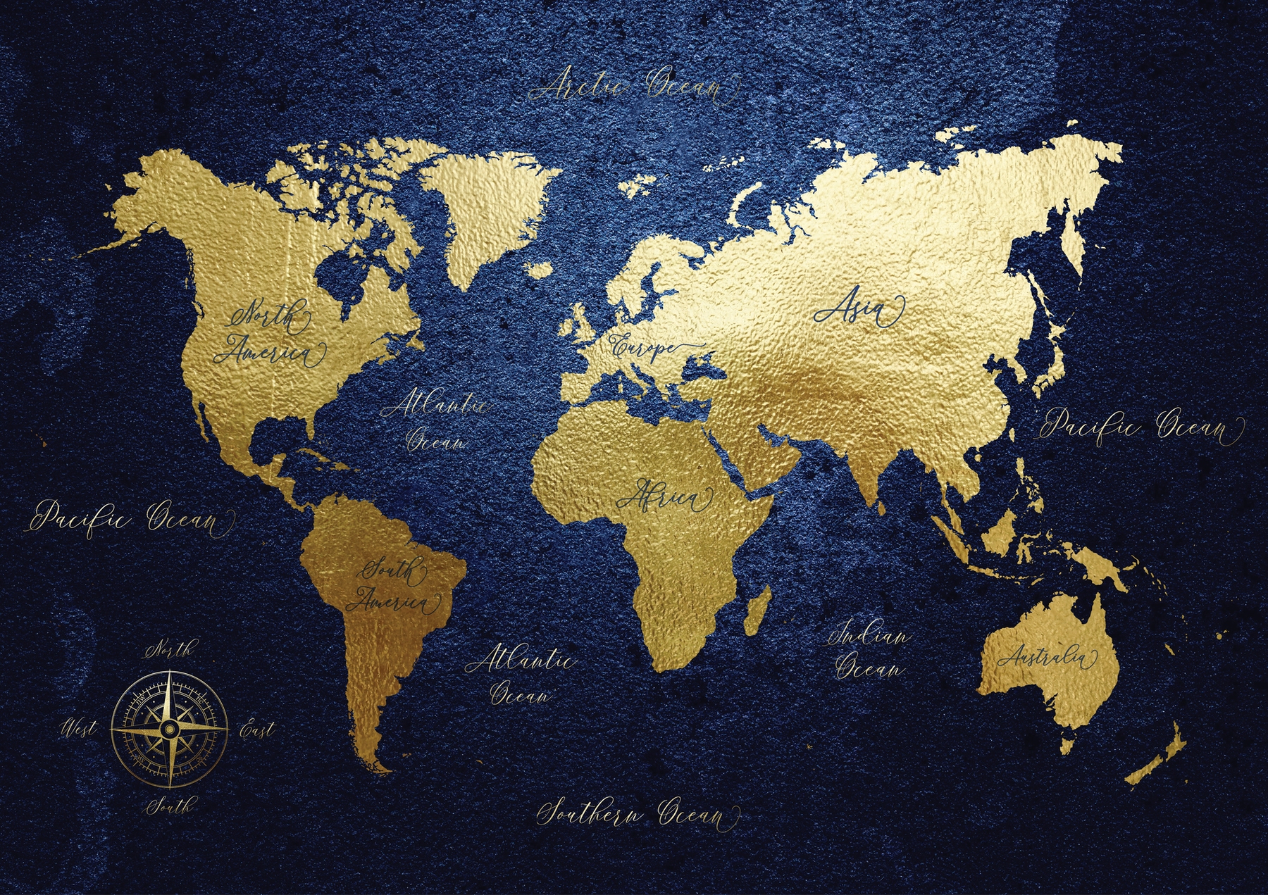 Navy Blue and Gold World Map wallpaper - Happywall