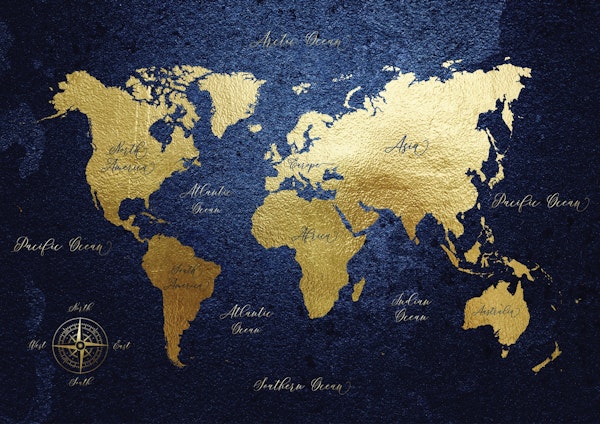 Navy Blue and Gold World Map
