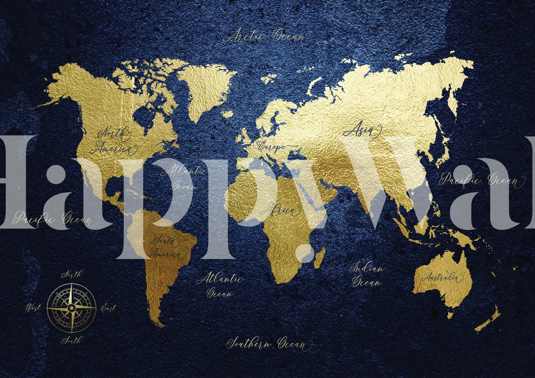 Gold world map design on navy blue background wallpaper