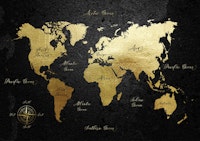 Black and Gold World Map papel de parede