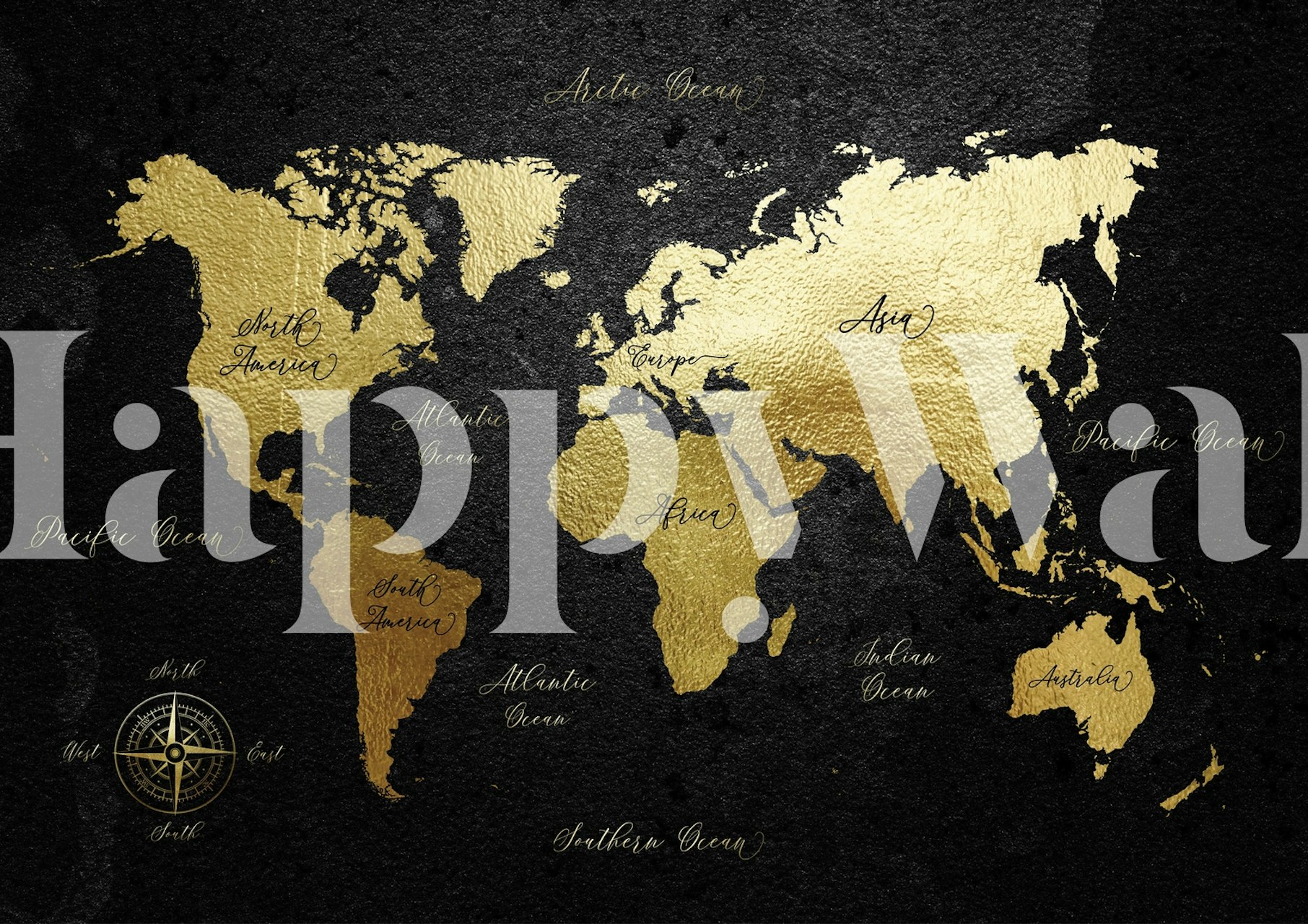 Black And Gold World Map Wall Art Wallpaper Wall Mural Happywall