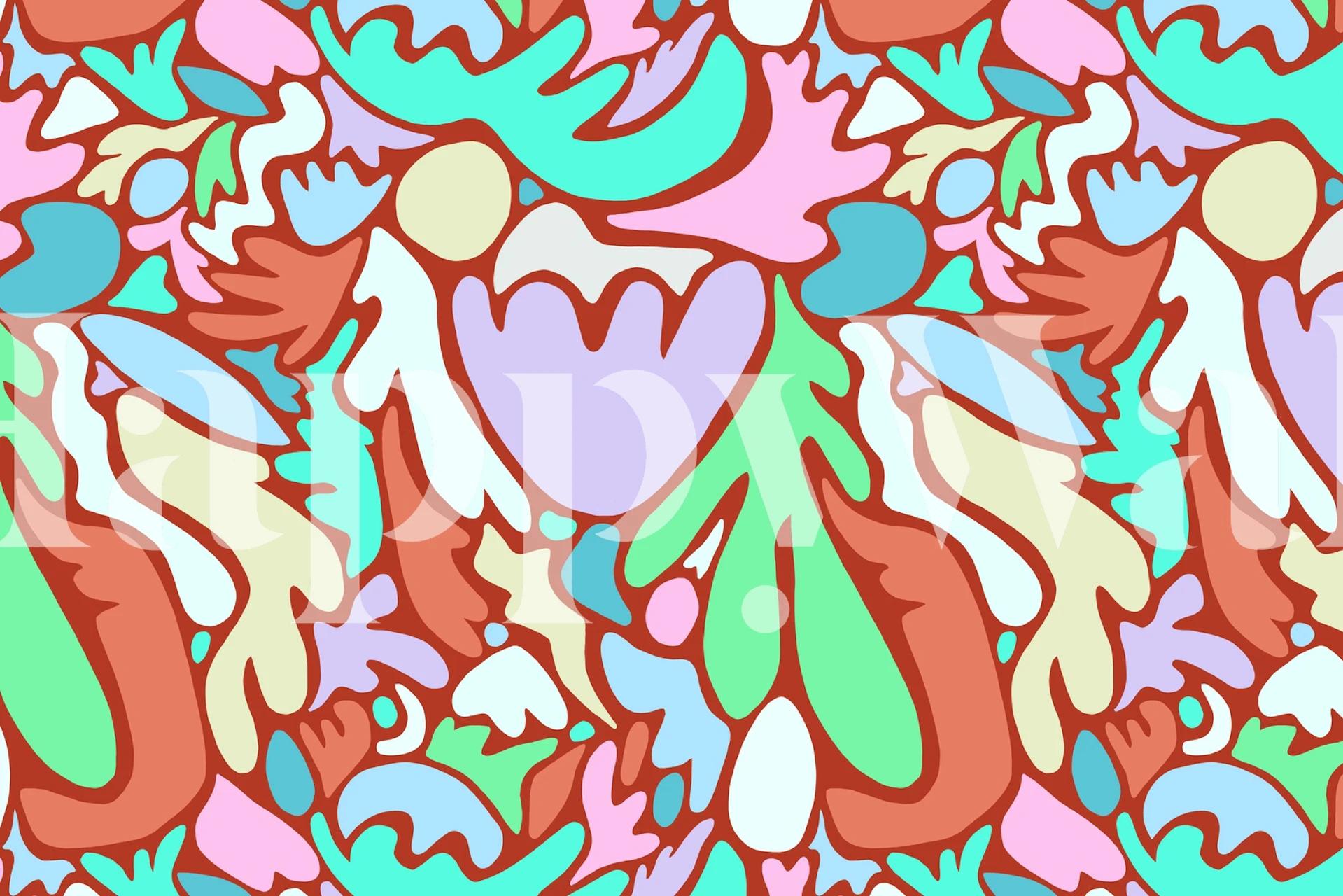 Stilisert abstrakt sea life veggmaleri fylt med fargerike former og design