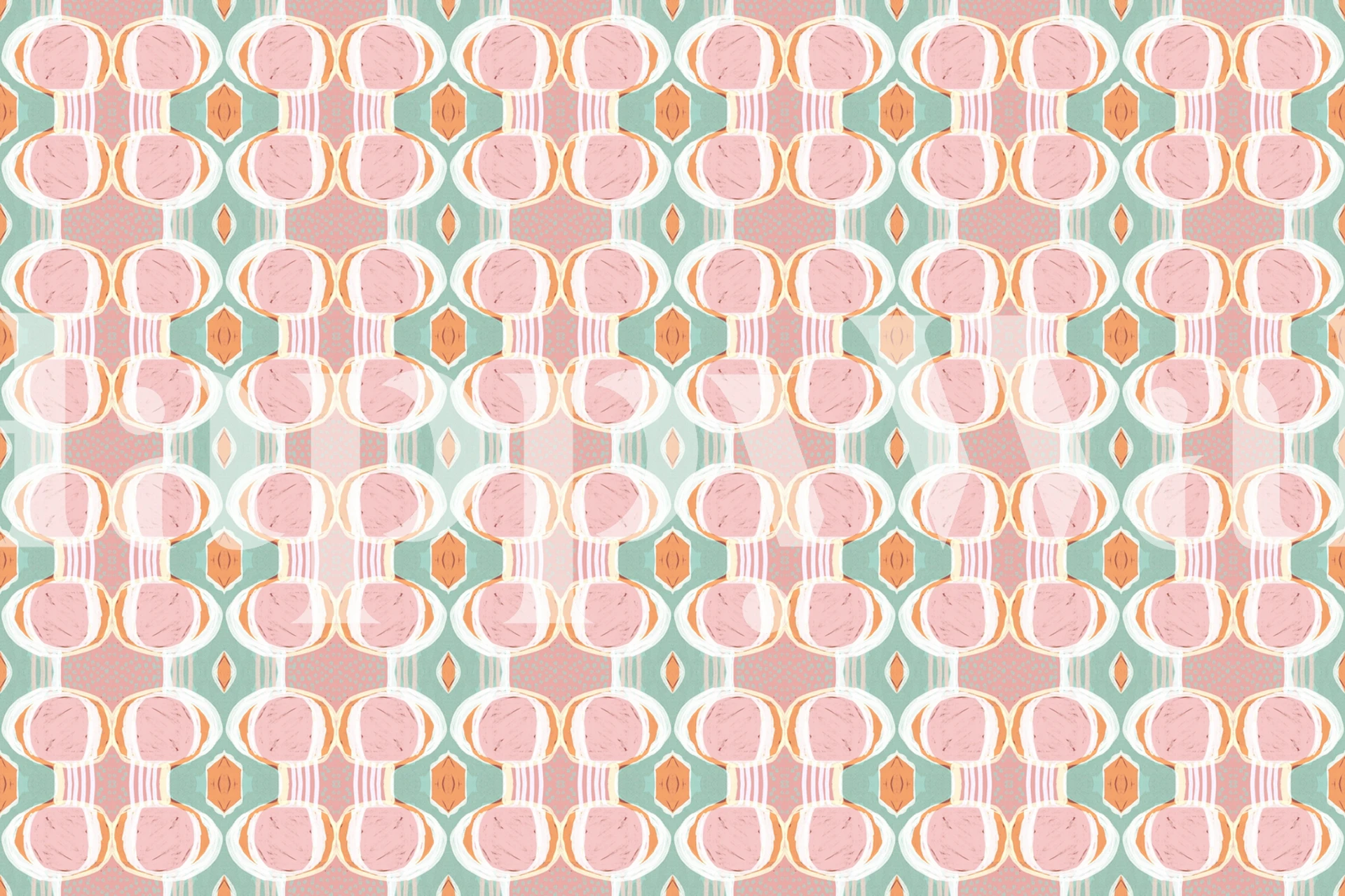 Colorful shapes and layers wallpaper in a room