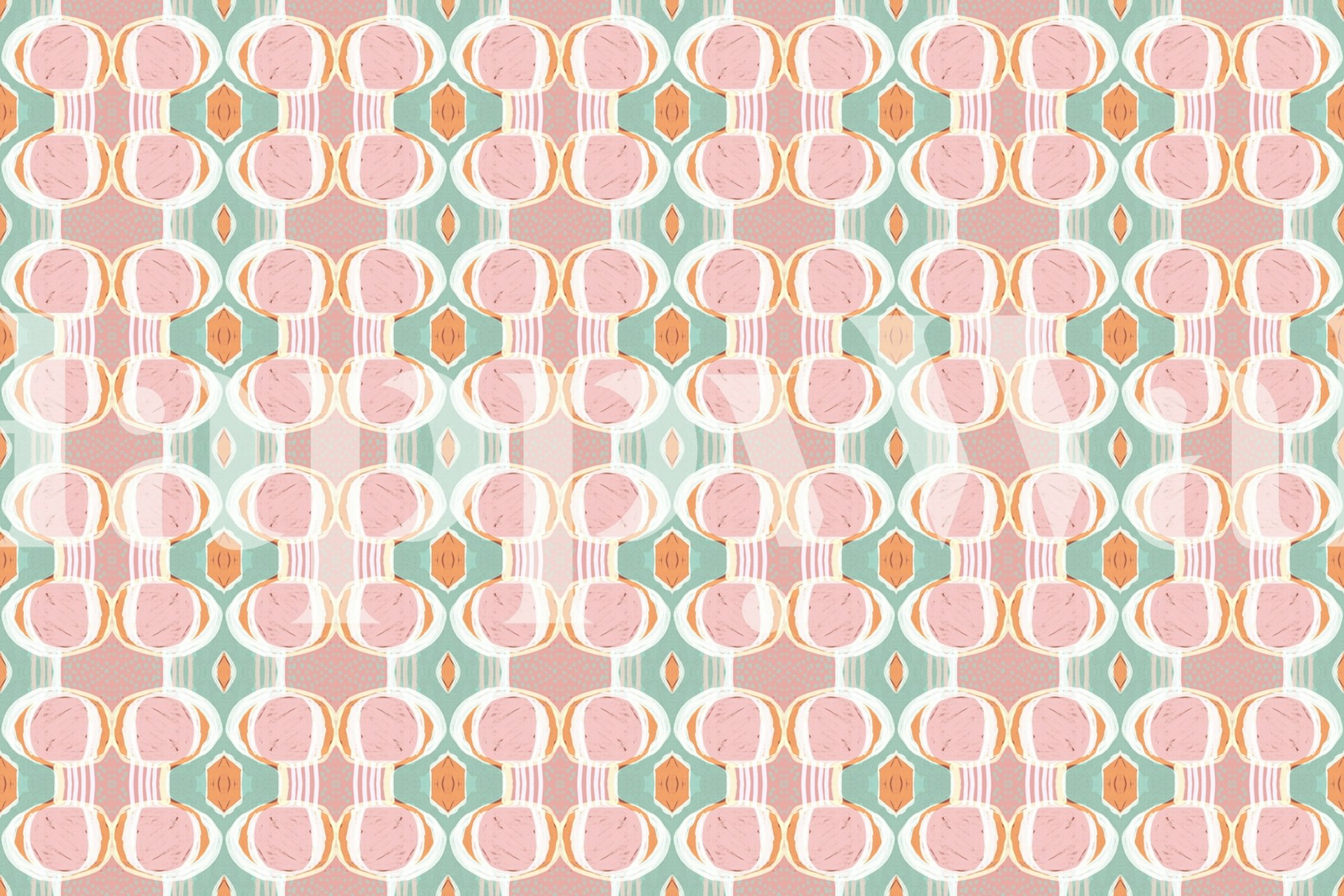 Colorful shapes and layers wallpaper in a room