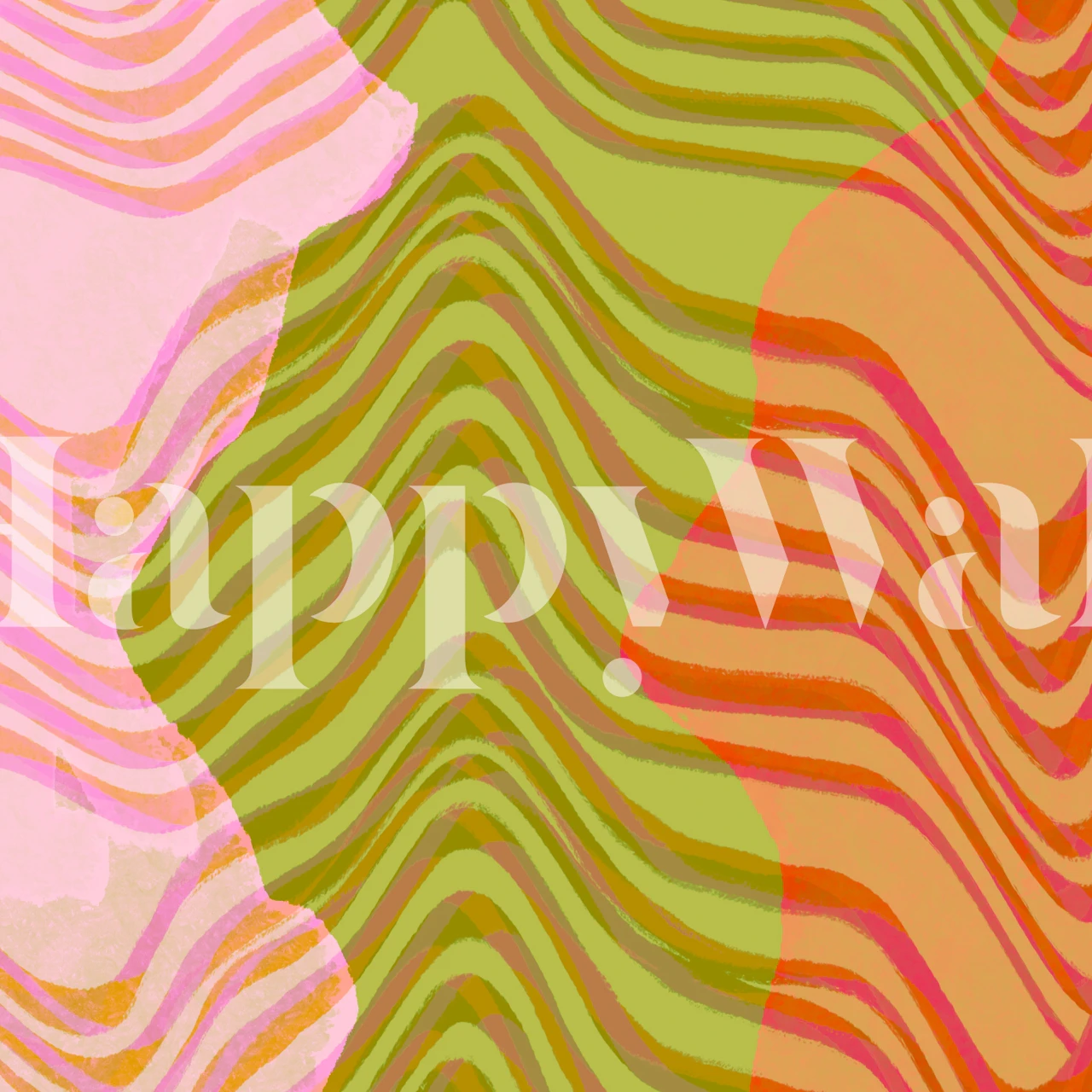 Papel de parede com padrão topográfico abstrato em tons terrosos de verde e laranja