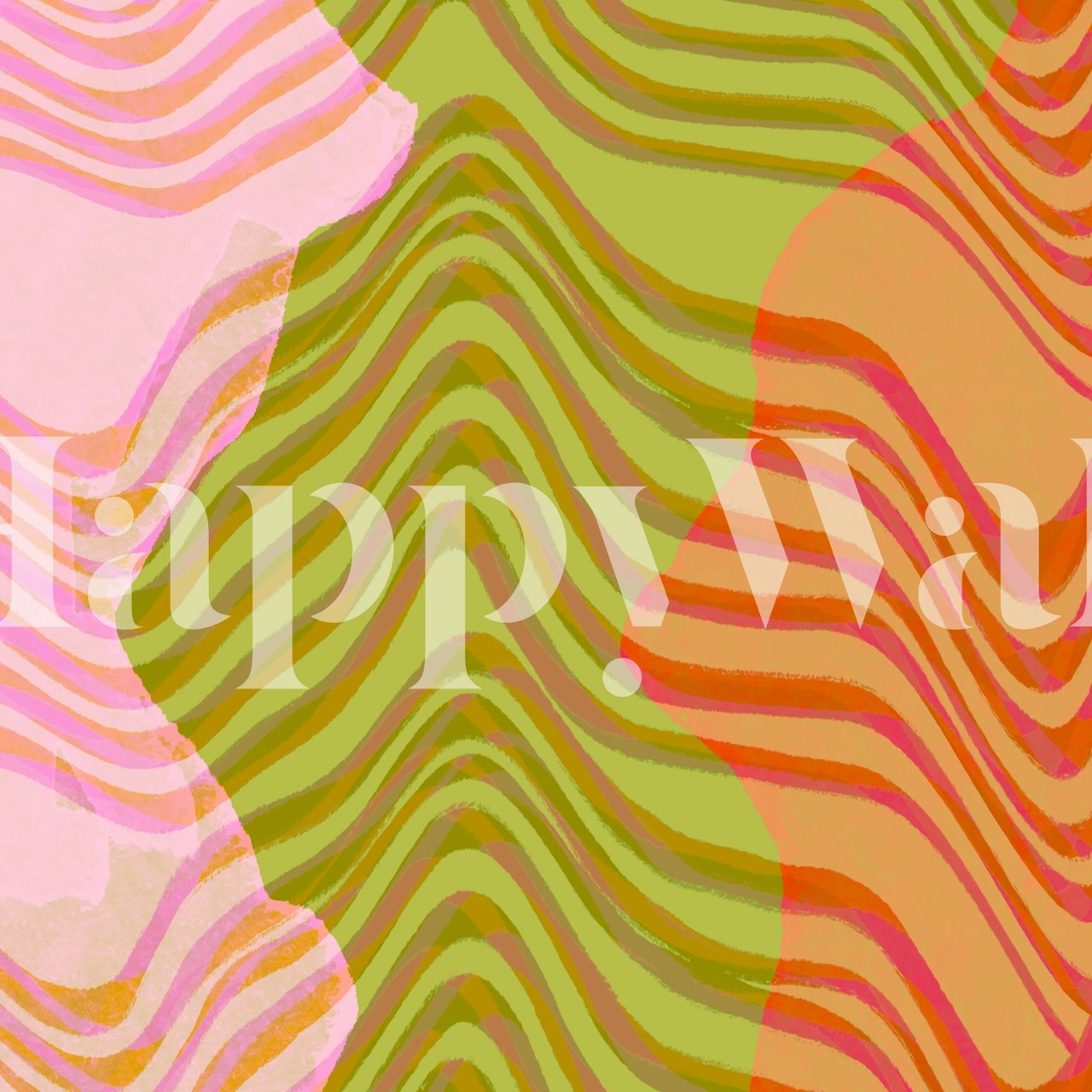 Abstrakt topografimønster tapet i jordfarvede grønne og orange nuancer