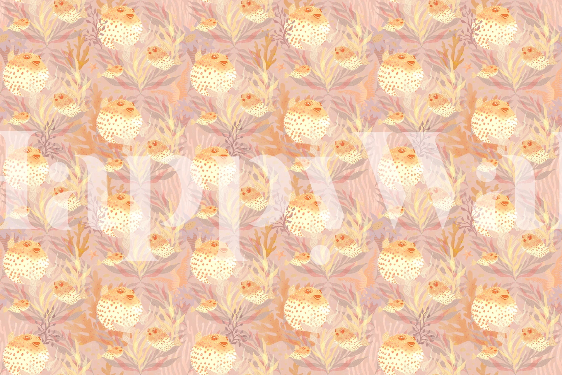 Pufferfish and marine plants in soft pastel colors wallpaper