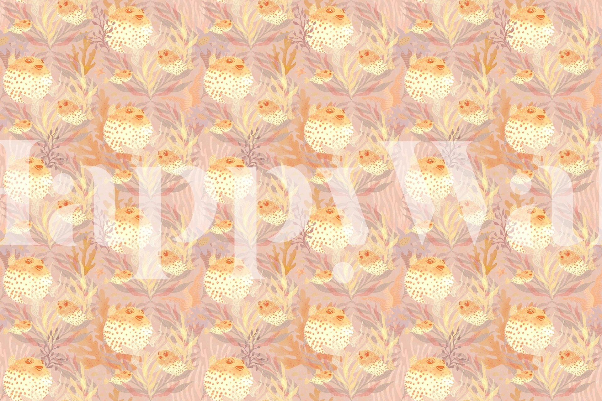 Pufferfish and marine plants in soft pastel colors wallpaper