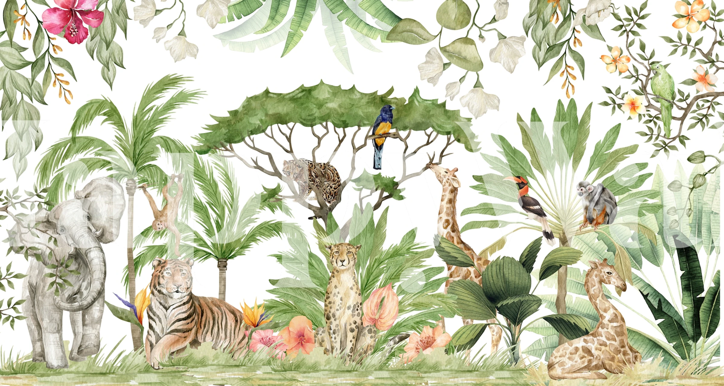 Jungle and wild animals wallpaper in a room