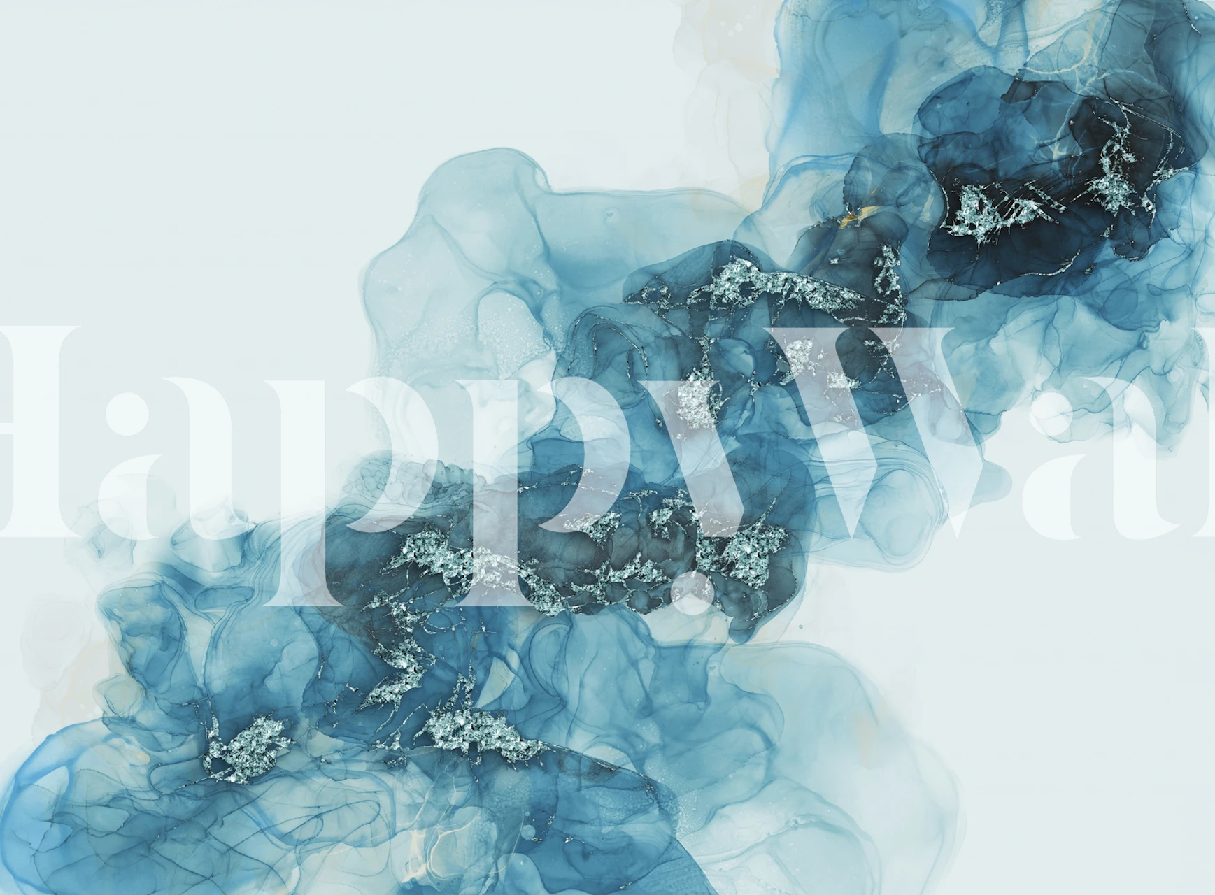 Abstract dromerig schilderij met turquoise en indigo inkt