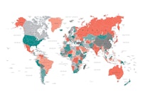 World Map Teal Coral Gray carta da parati