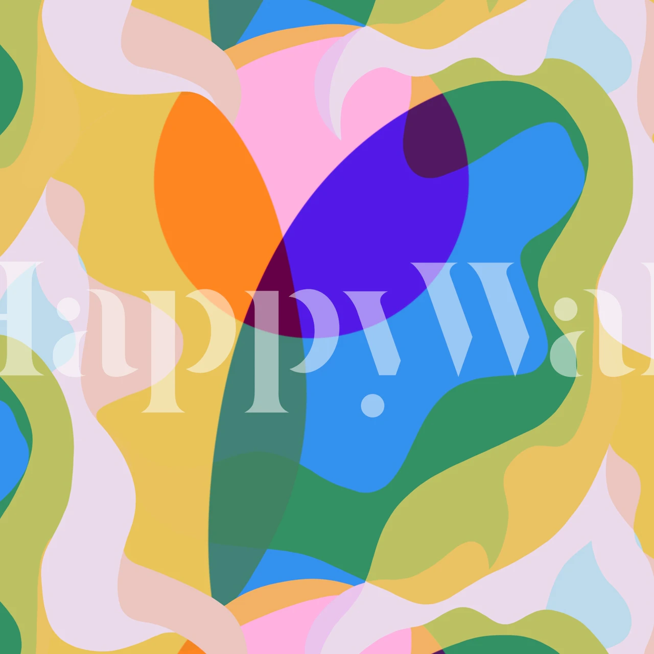 Colorful abstract shapes in blue, orange, pink and green wallpaper