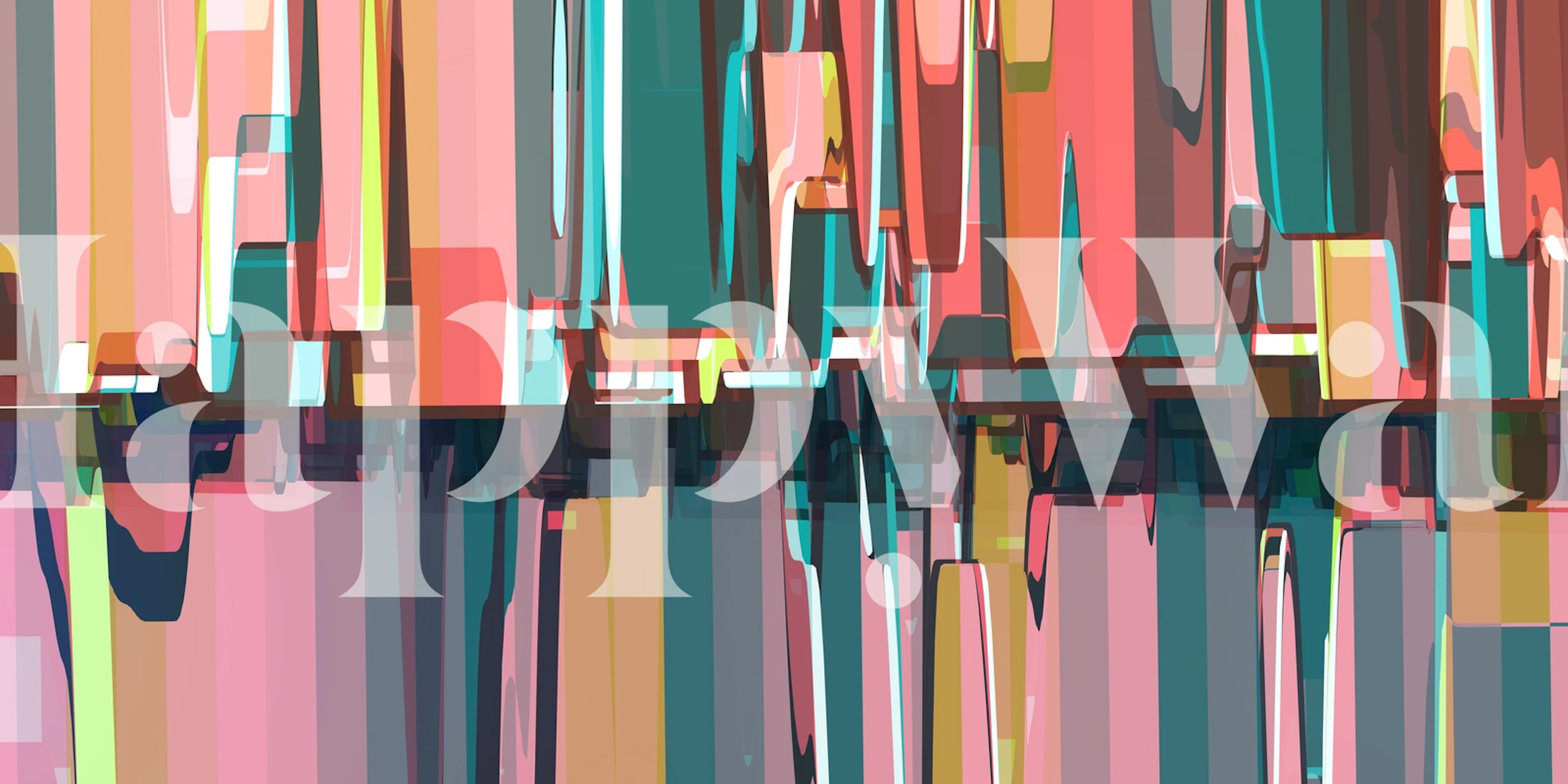 Colorful abstract vertical pattern wallpaper in pink, turquoise, and peach tones
