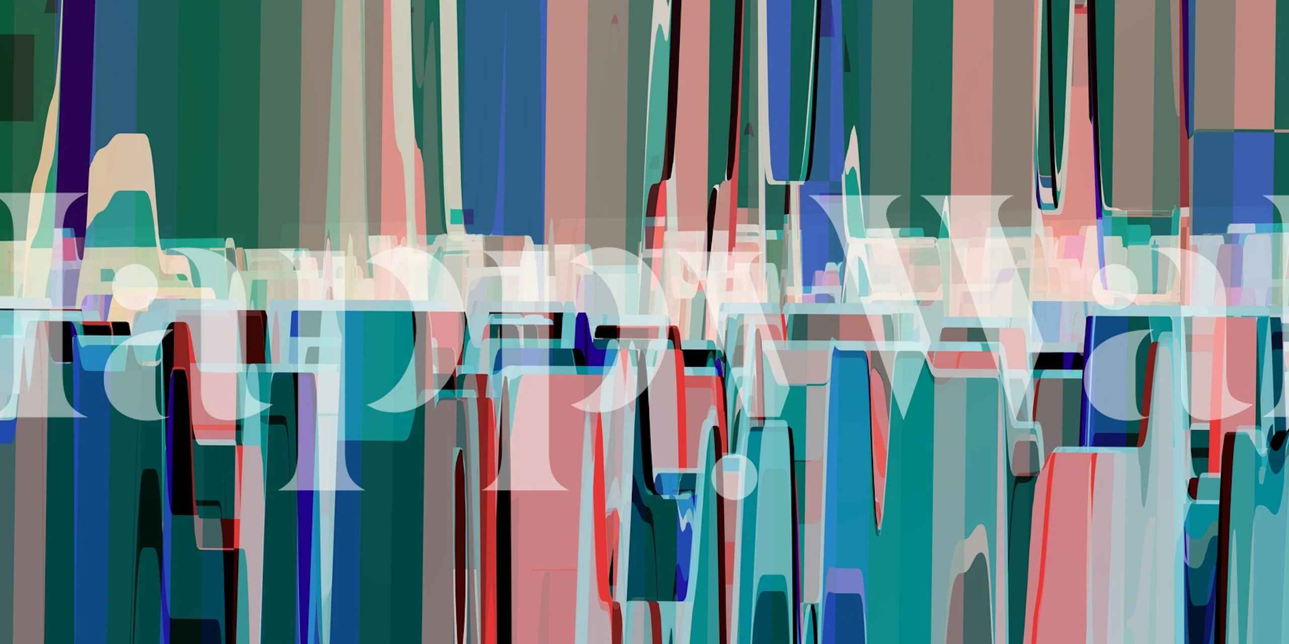 Abstract urban skyline wall mural with vertical lines and color blocks