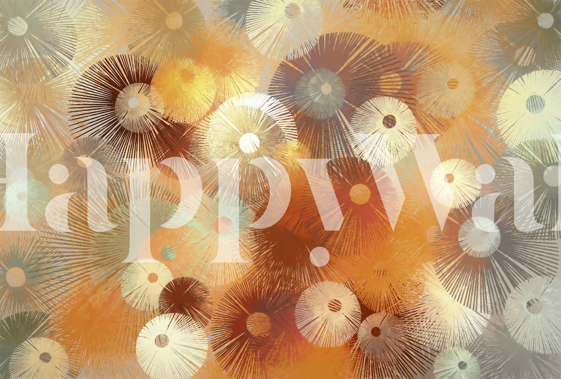 Colorful abstract design with fiery orange and gold shapes wallpaper