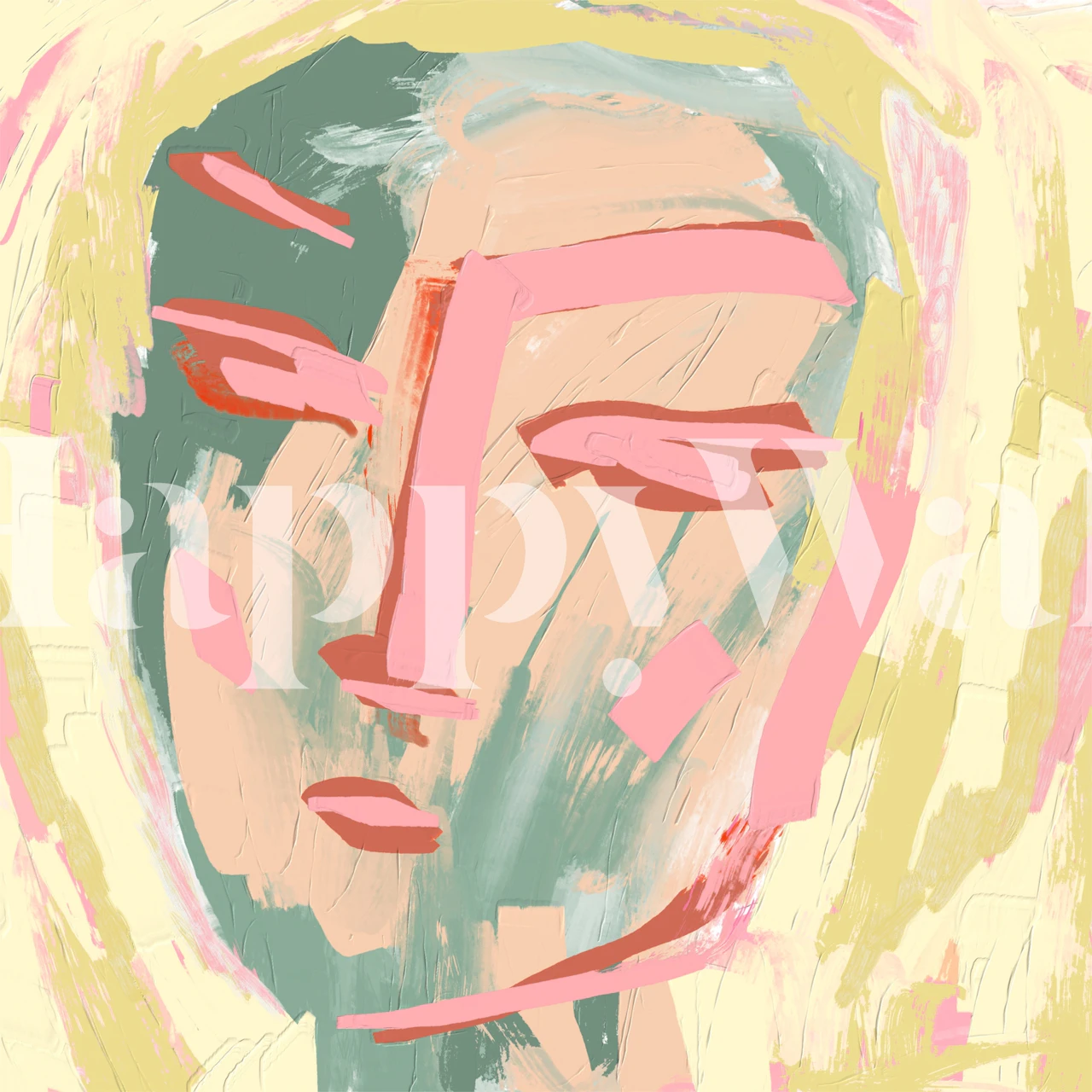 Colorful abstract portrait with pastel pink and green hues wallpaper