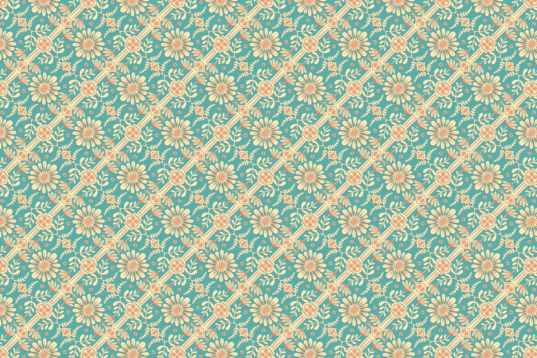 Boho Floral Pattern Turquoise Wallpaper - Happywall.com