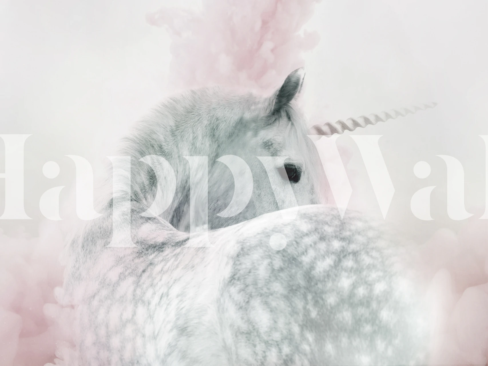 Unicorn silhouette in soft pink clouds wallpaper