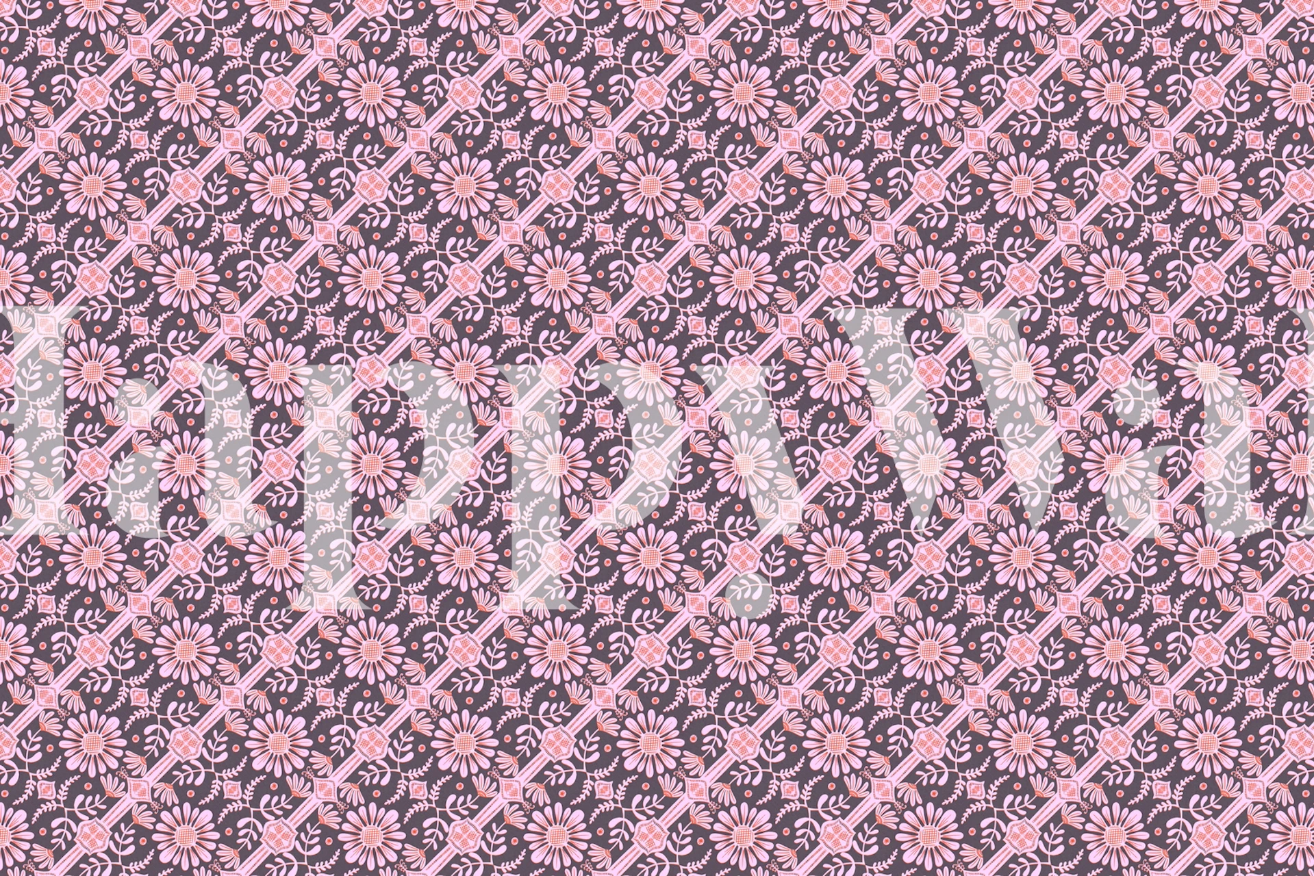 Boho Floral Pattern Purple wallpaper in a room