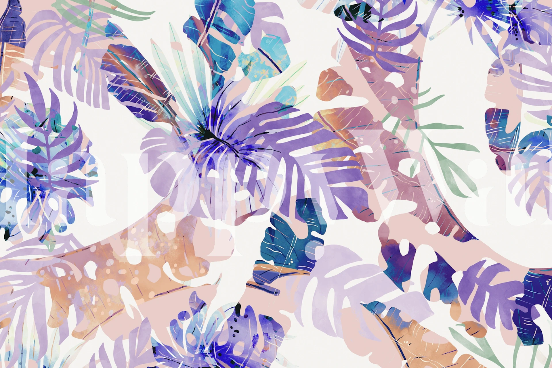 Modern abstract leaf wallpaper en una habitación