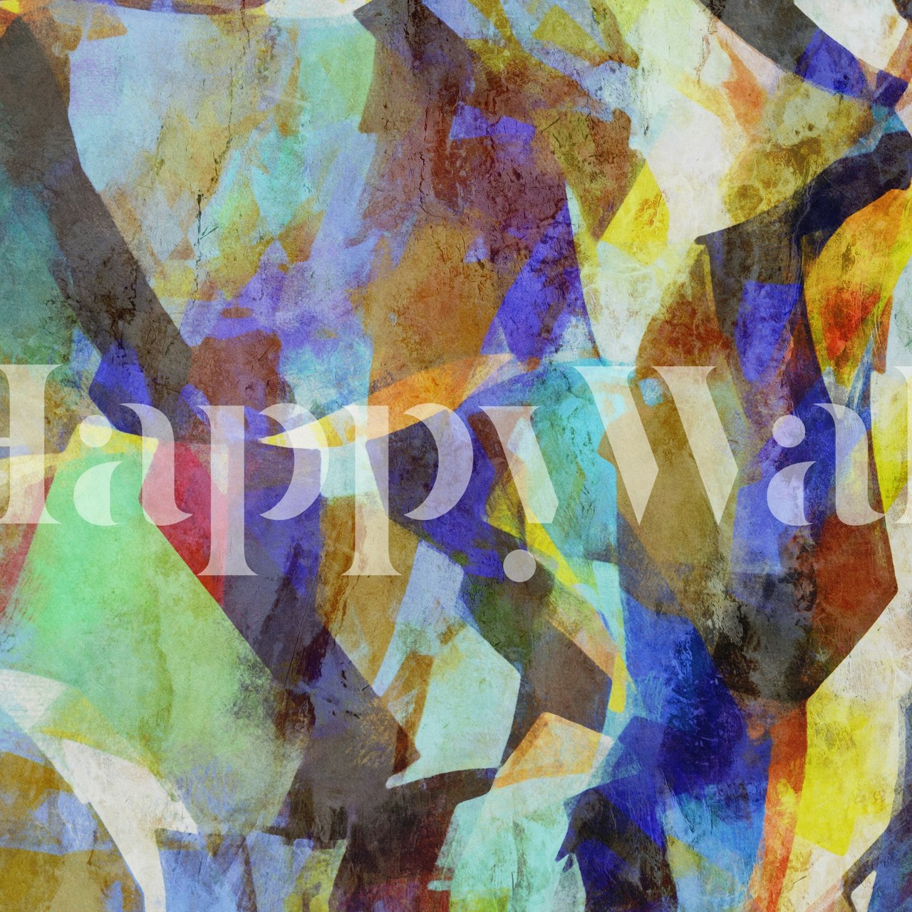 Colorful geometric shapes in blue, green, orange wallpaper