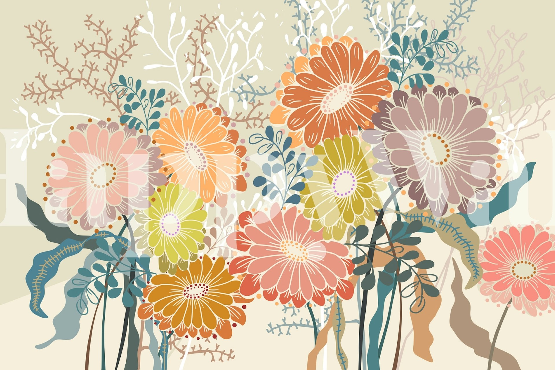 Earthy Tones Flower Bouquet Wallpaper | Happywall