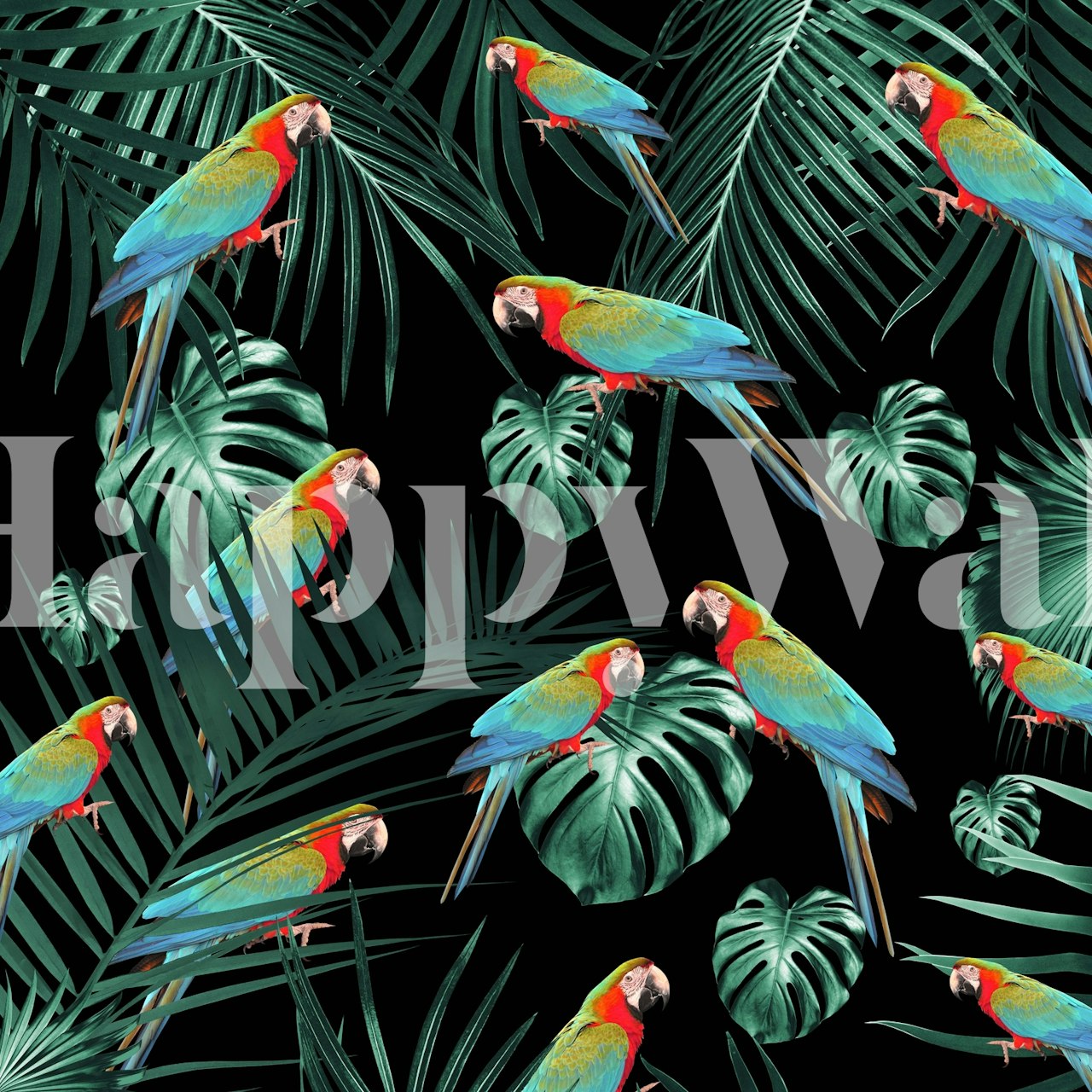 Parrots Jungle Night 2 wallpaper in a room