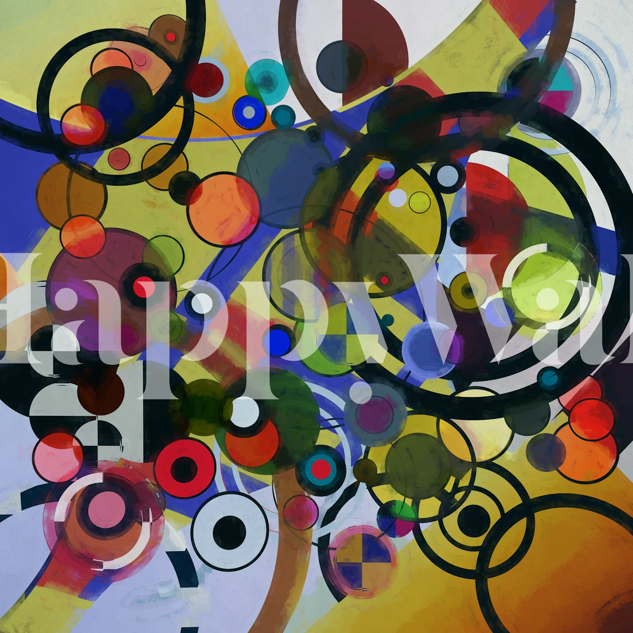 Colorful abstract circles wallpaper in a room