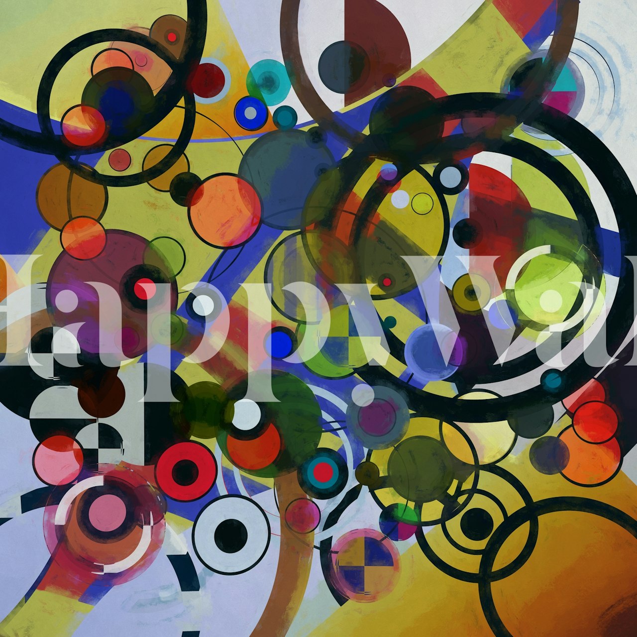 Colorful abstract circles wallpaper in a room