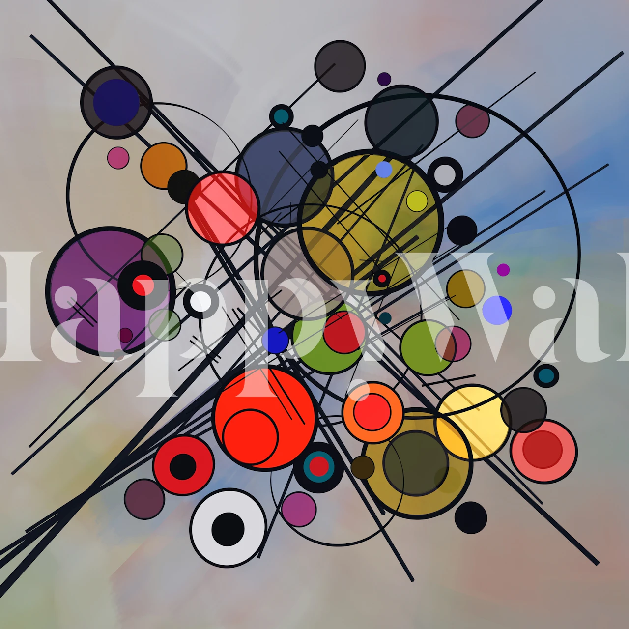 Colorful circles with black lines geometric wallpaper