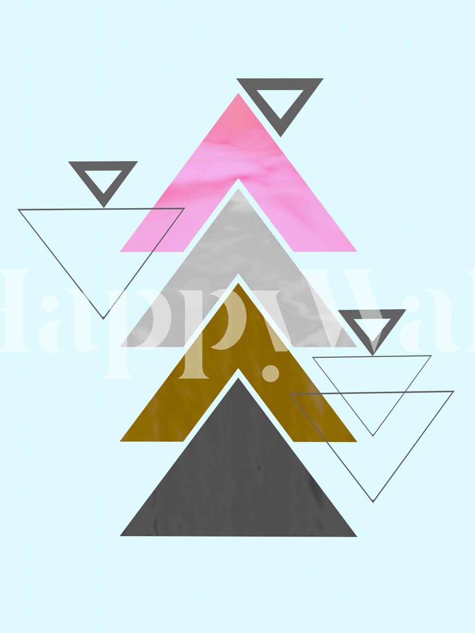 Abstract Geometric Wall Mural with Overlapping Triangles and Pastel Color Palette