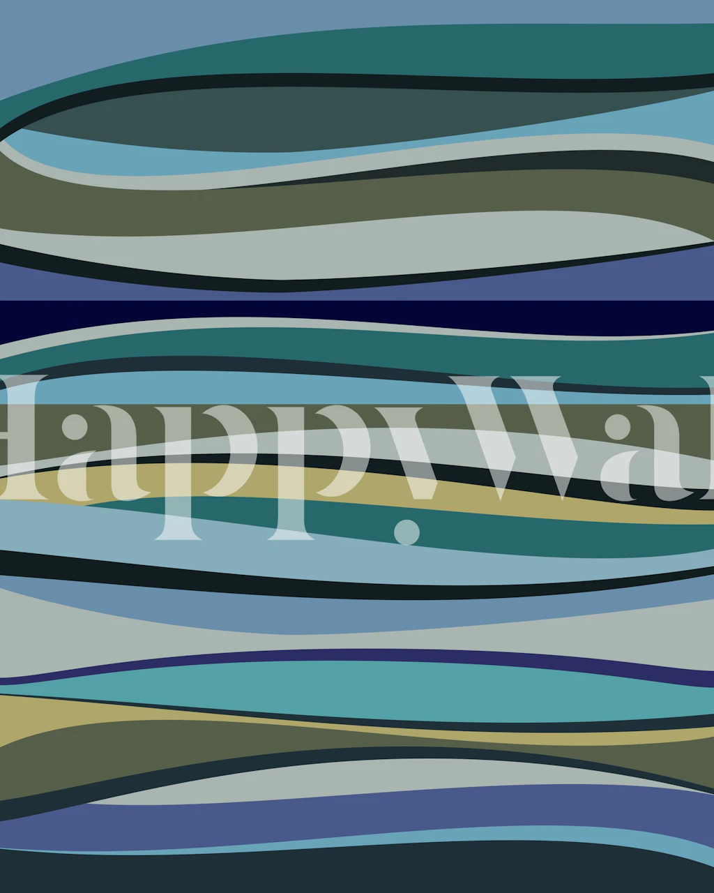 Abstract fluid lines wall mural in varying shades of blue and green resembling peaceful water ripples