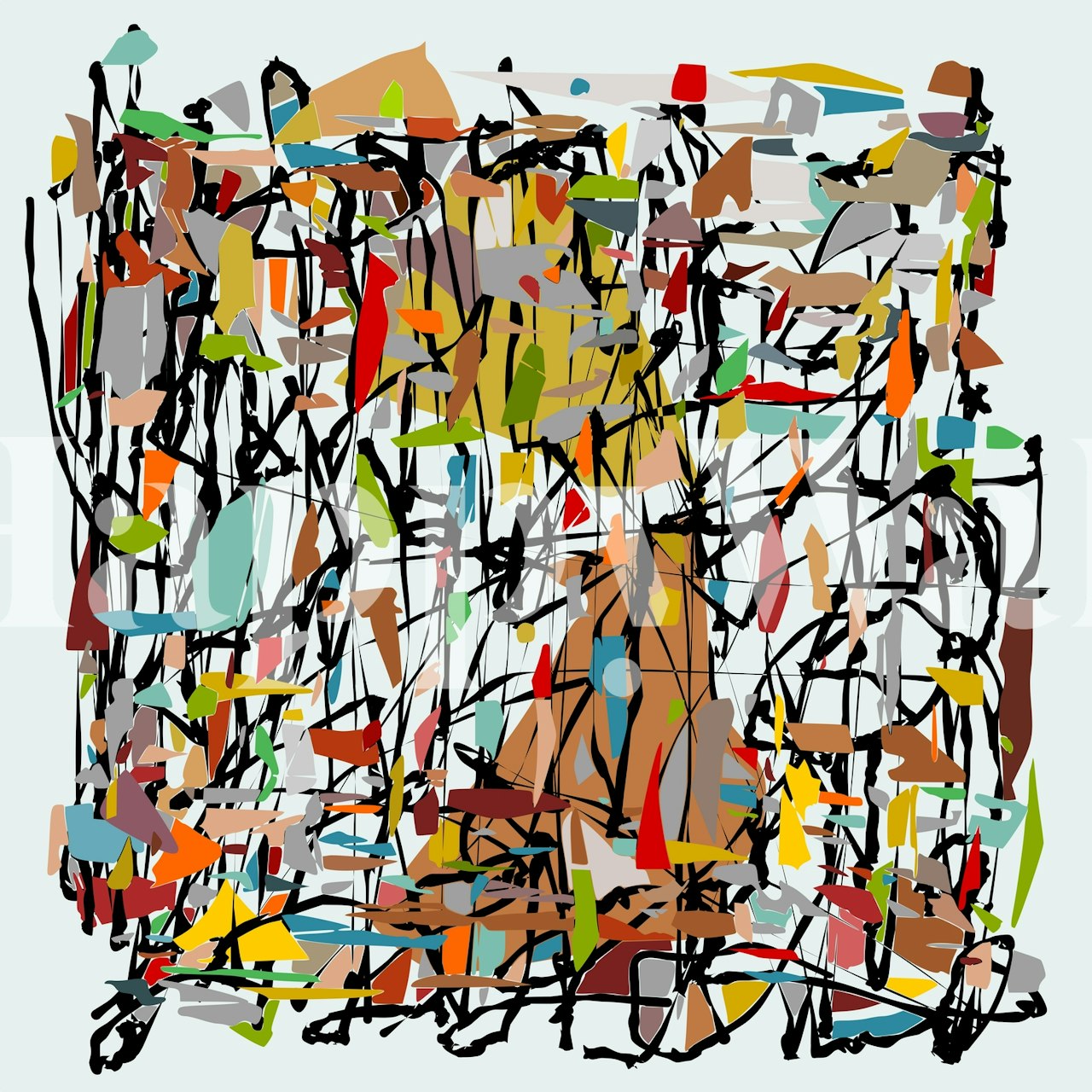 Colorful abstract patterns with black outlines and various colors wallpaper