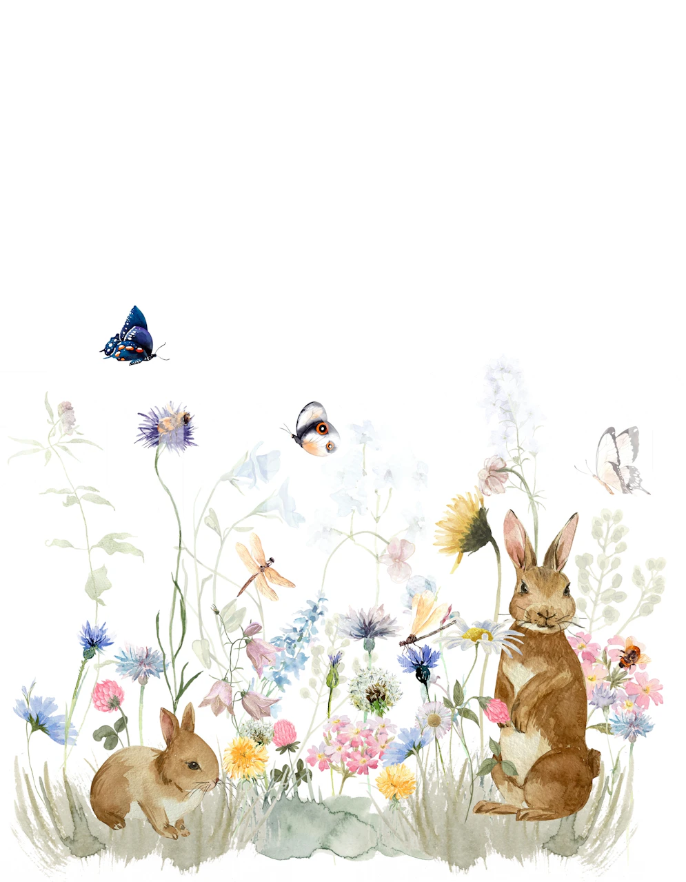 Easter Meadow tapet med blomster og kaniner