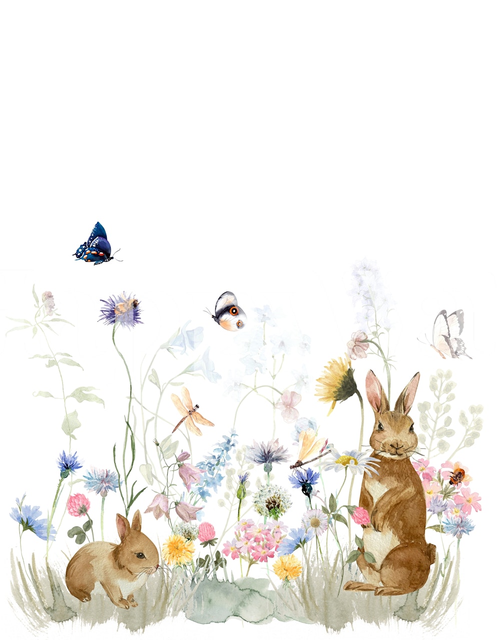 Easter Meadow tapet med blomster og kaniner