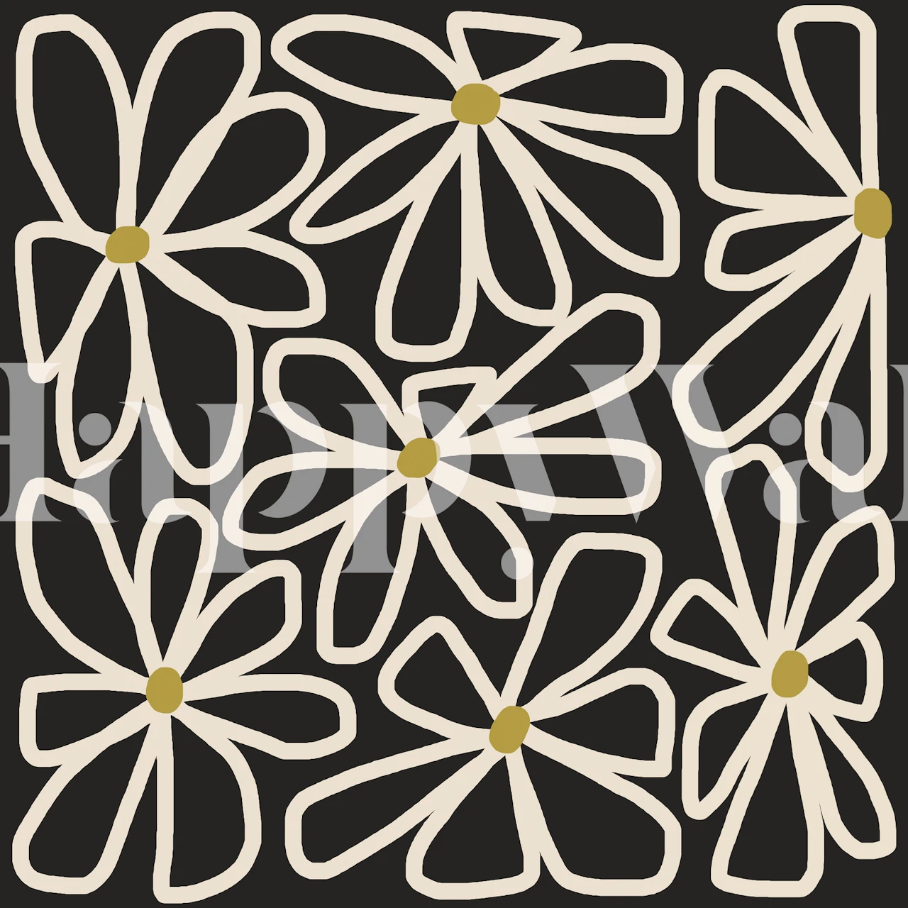 Bold white daisy shapes on a black background wallpaper