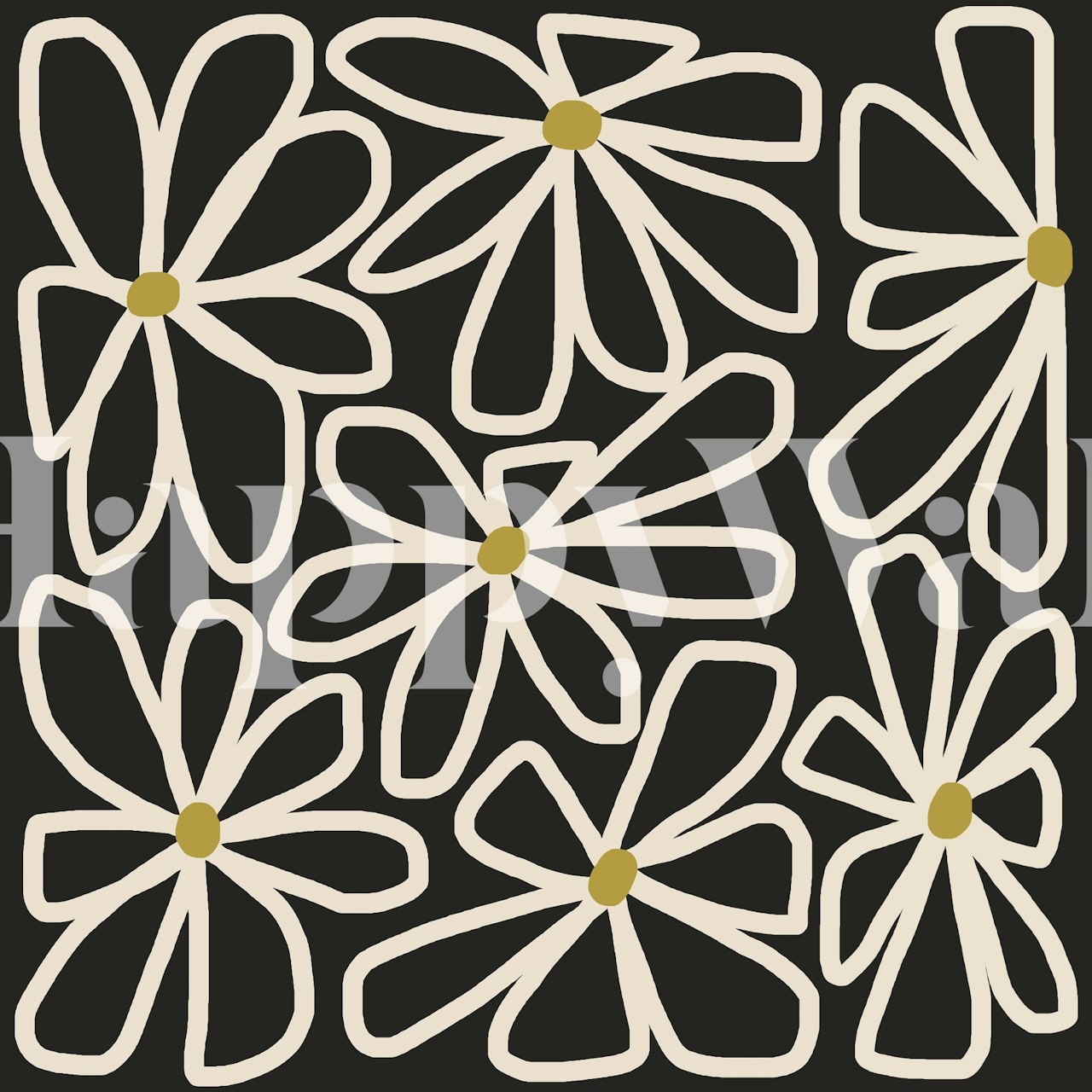 Bold white daisy shapes on a black background wallpaper