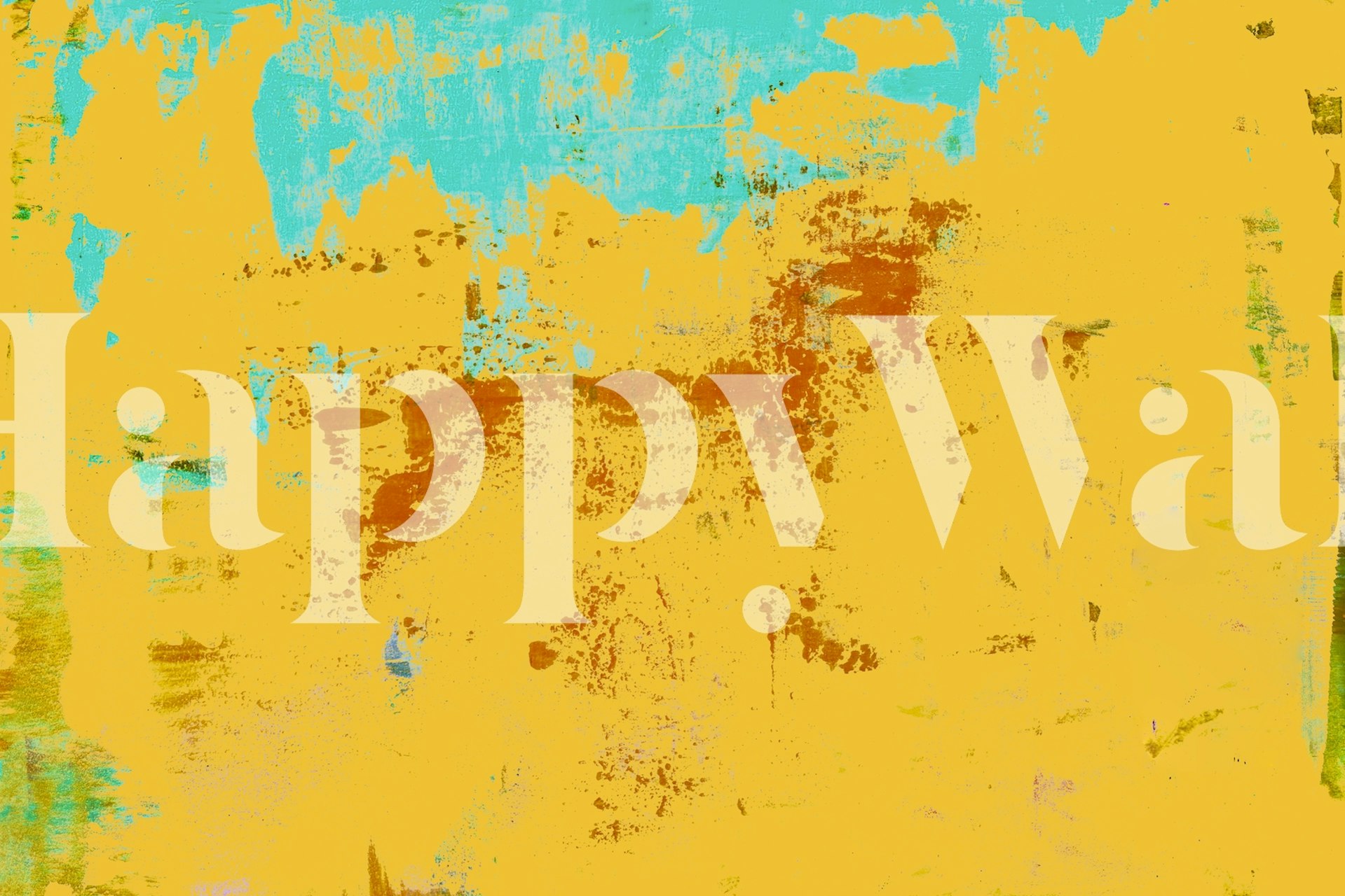 Bright yellow abstract wallpaper with teal and orange accents