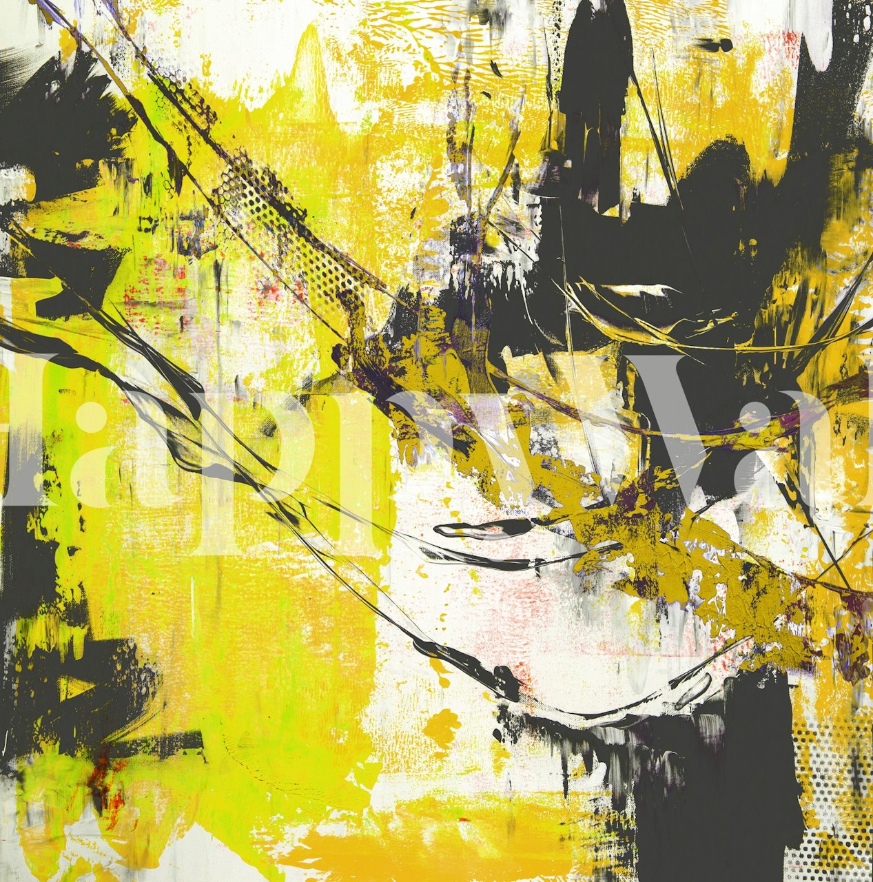 Abstract Art Yellow Black wallpaper in a room