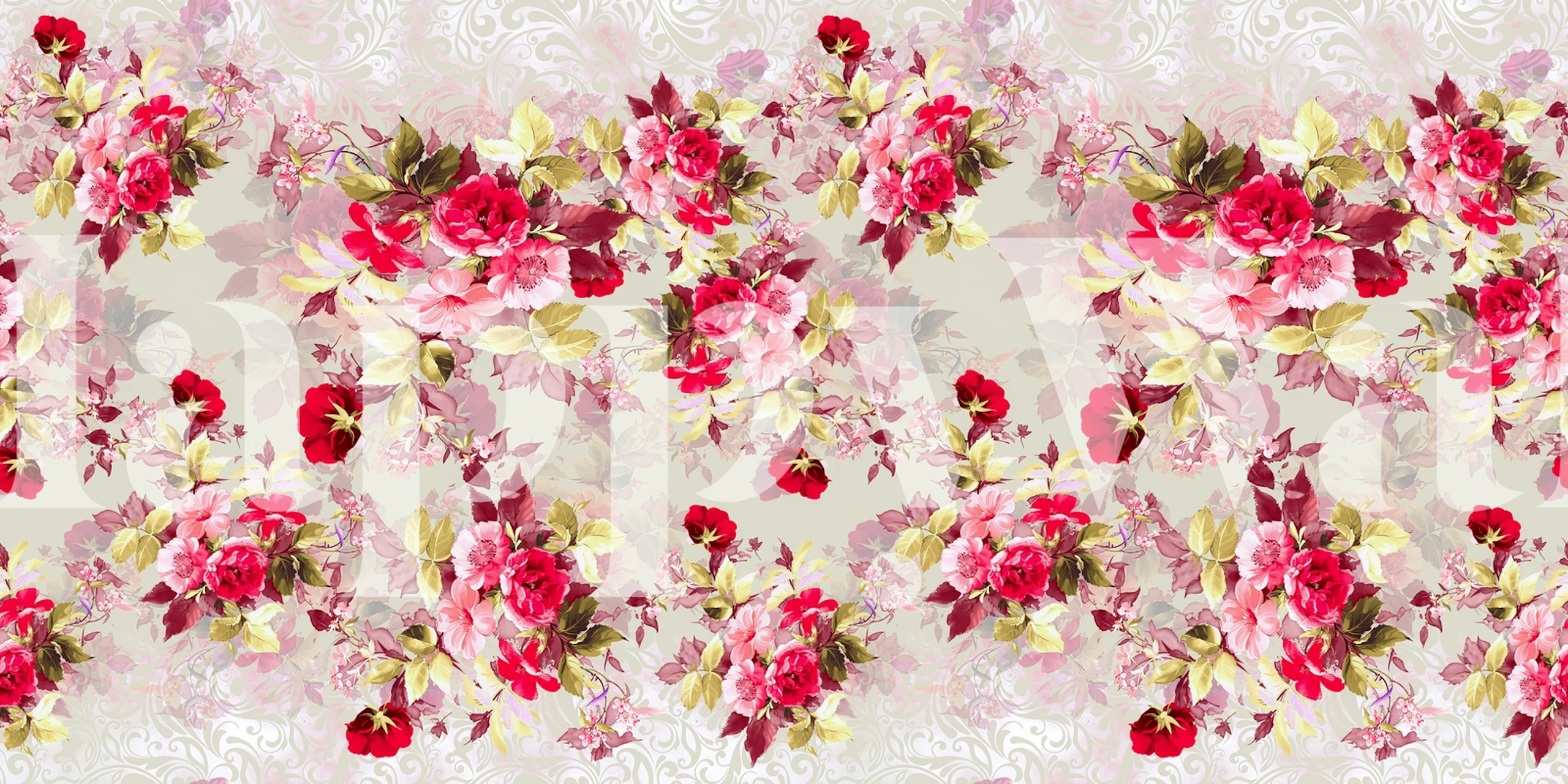 Colorful spring flowers wall mural with pink and red petals