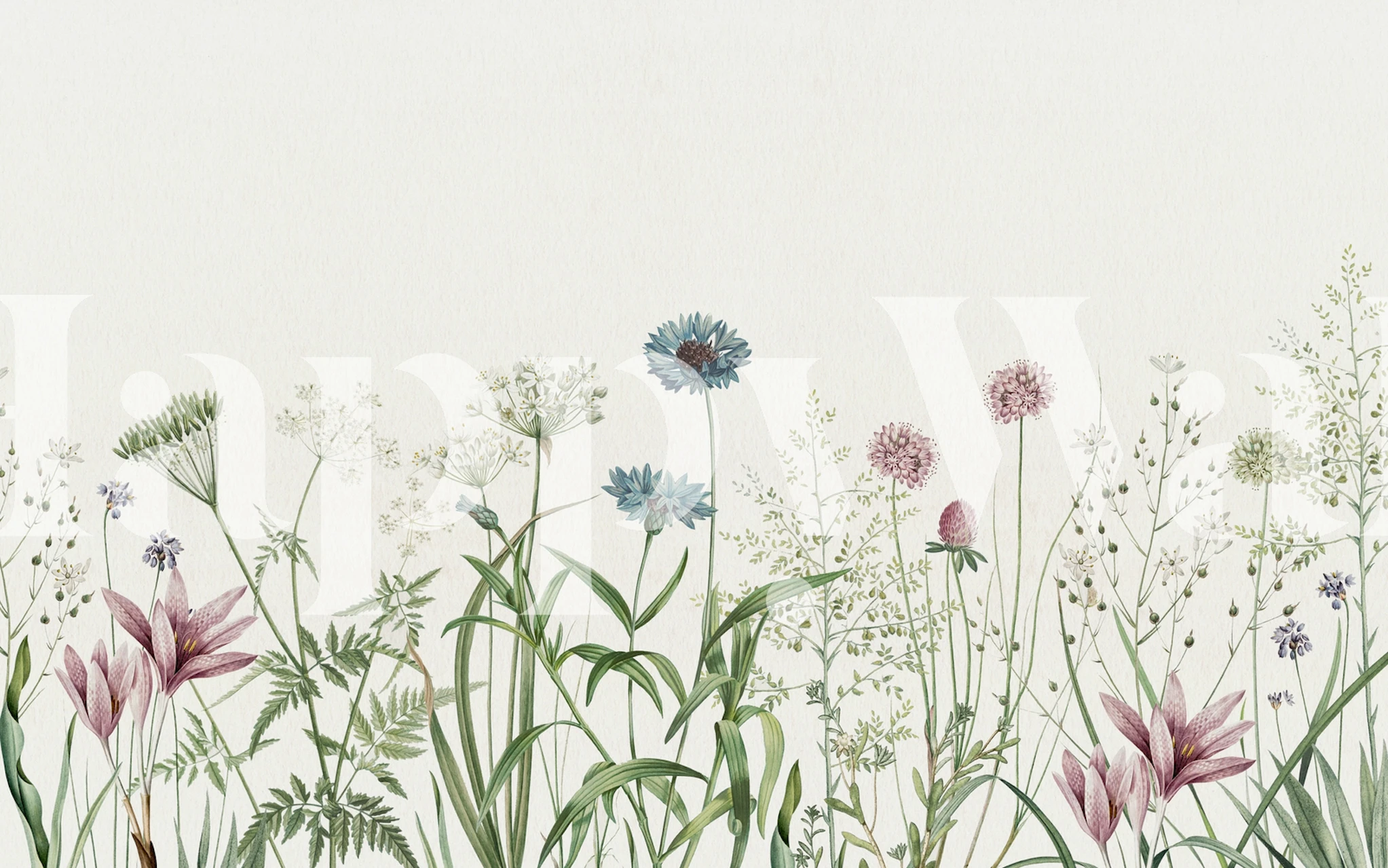 Fleurs multicolores sur fond crème dans un style mural floral