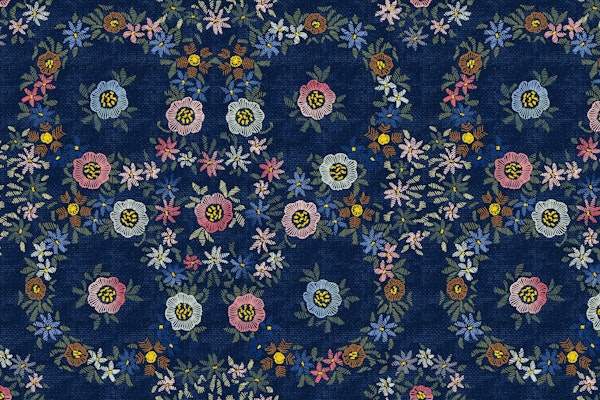 Embroidered flowers dark blue