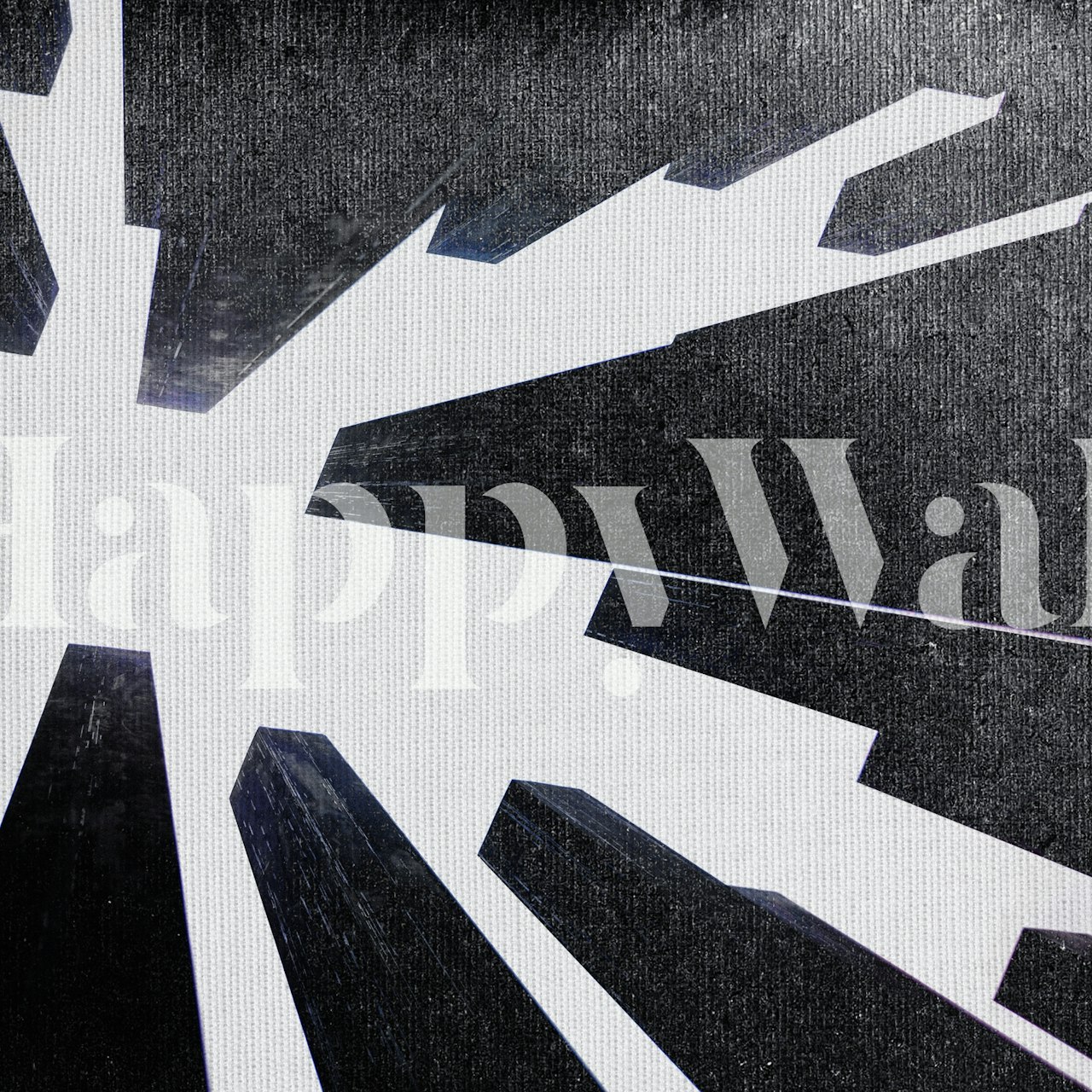 Αφηρημένη ασπρόμαυρη τοιχογραφία με δυναμικές σπασμένες γραμμές που δημιουργούν ένα εφέ βάθους